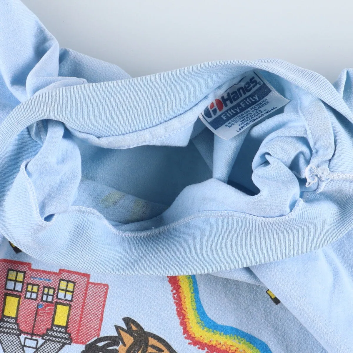 80'S Hanes Fifty-Fifty Blue Tag Printed T-Shirt Made in USA Men's L Vintage /eaa425336