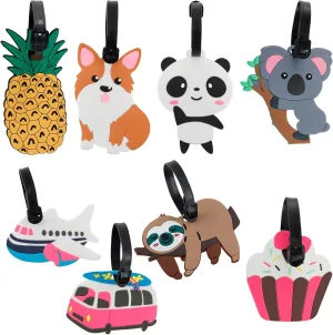 8Pcs Cartoon Luggage Tags for Suitcases, PVC Multipurpose Travel Baggage Identification Labels with Adjustable Strap for Suitcases Travel Bag School Bag (Style 2)