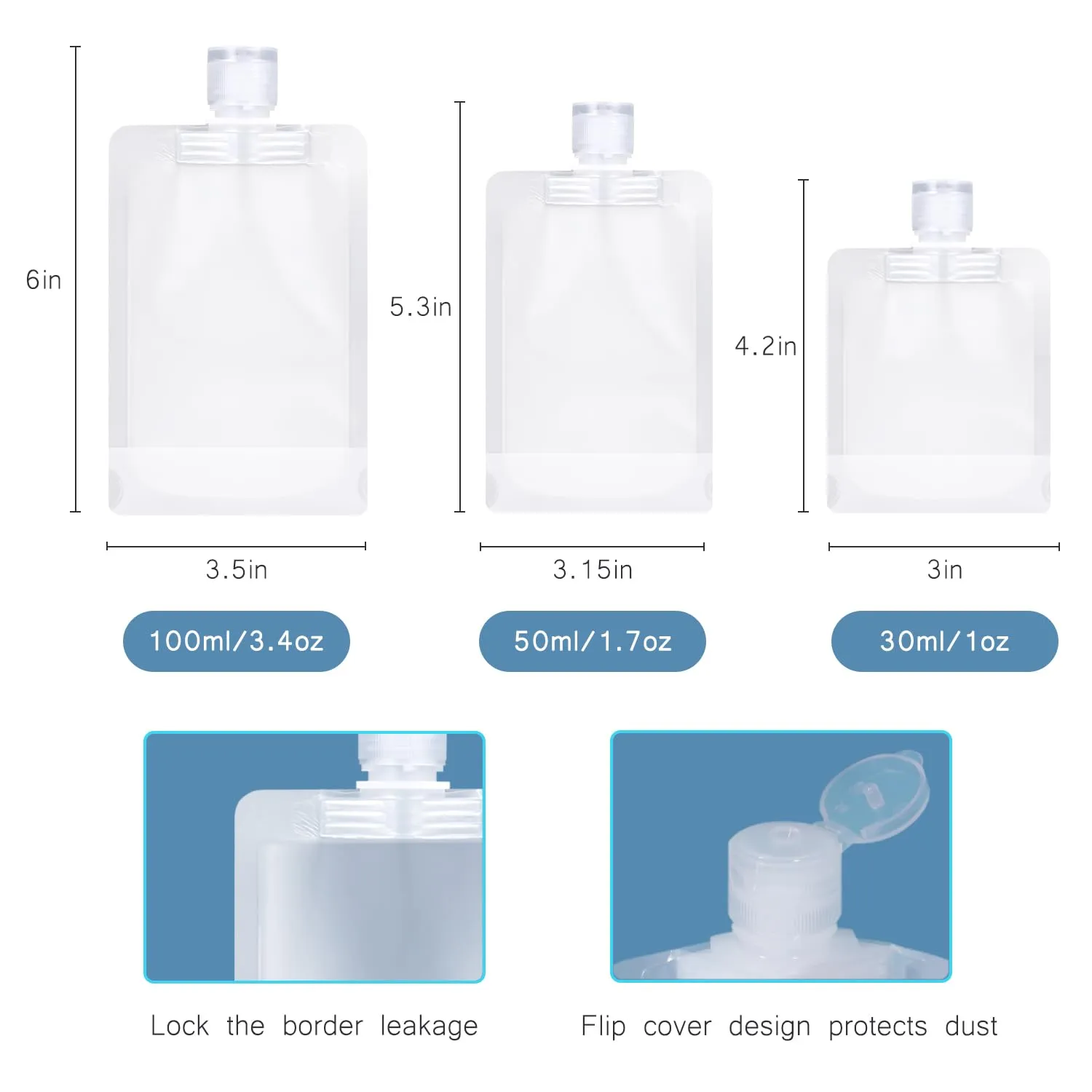 9pack Leak Proof Empty Squeeze Pouches Refillable Travel Size Containers liquid travel pouches for Travel TSA Approved Travel Pouches for Toiletries for Lotion