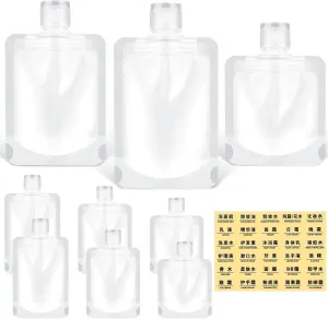 9Pcs Travel Pouches for Toiletries, Refillable Travel Size Containers TSA Approved Leak Proof Squeeze Pouches Empty Travel Liquid Container for Shampoo Conditioner Lotion Soap (3 Capacity)