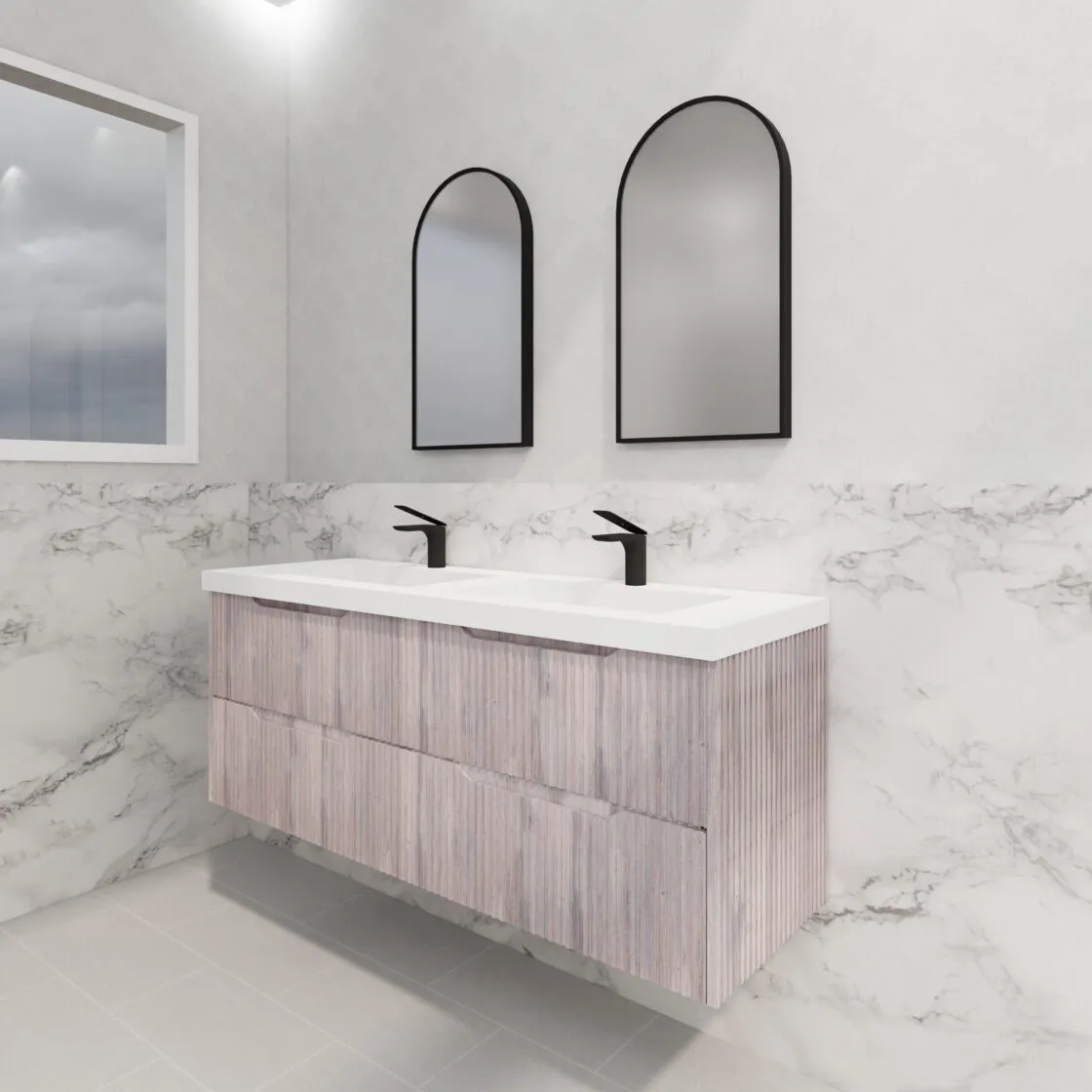 ABS BALI Wall Hung Double Bowl Vanity 1500mm (White Oak)