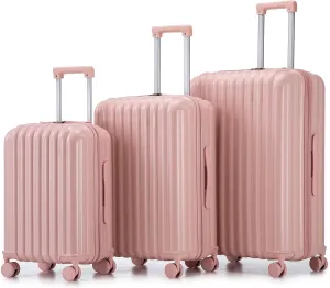 ABS Spinner Wheel Luggage with Cup Holder & USB Port, Carry on Suitcase, Ergonomic Design for Travel, Pink