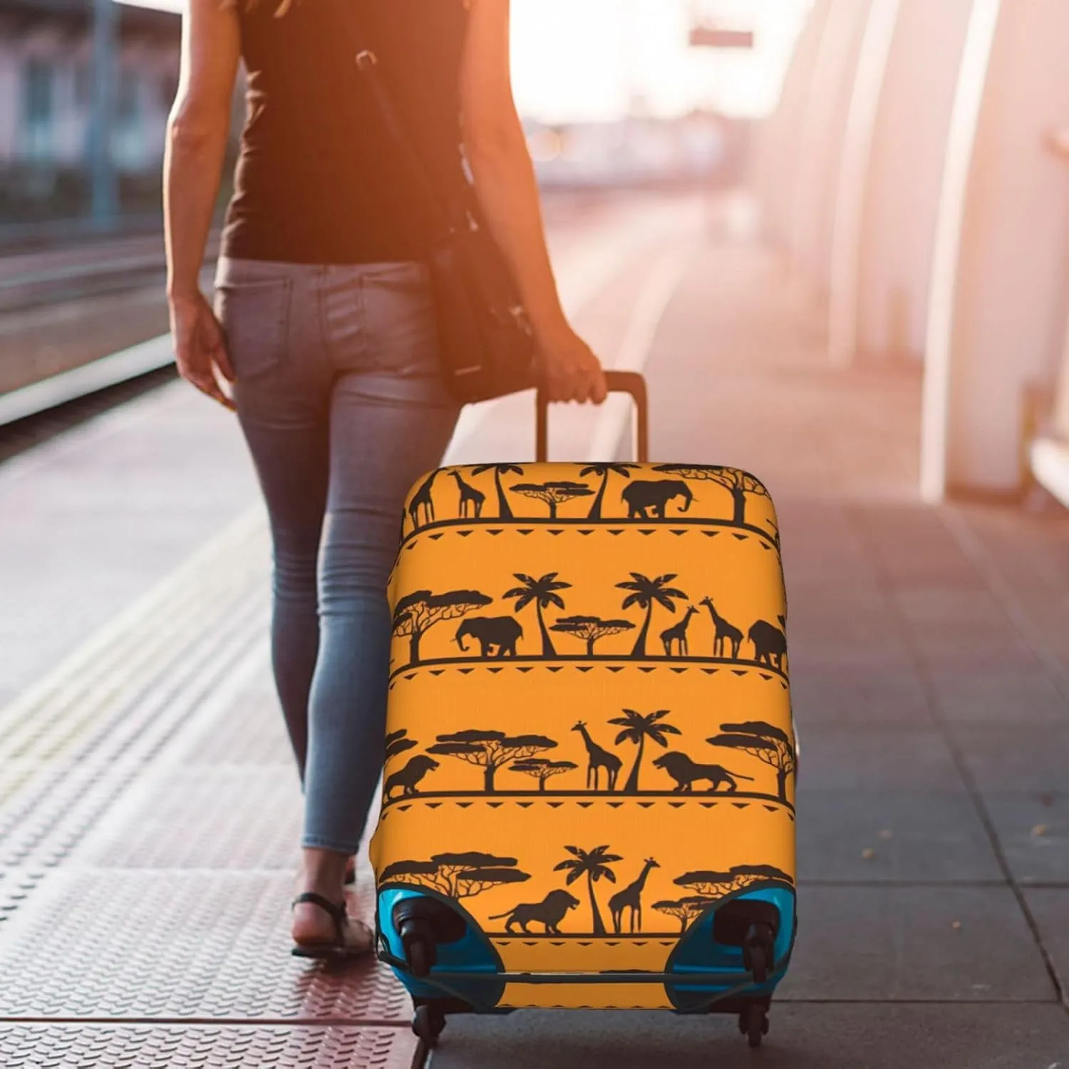 African animals Print Washable Suitcase Cover Protective Luggage Cover Anti Scratch Travel Gear Protector