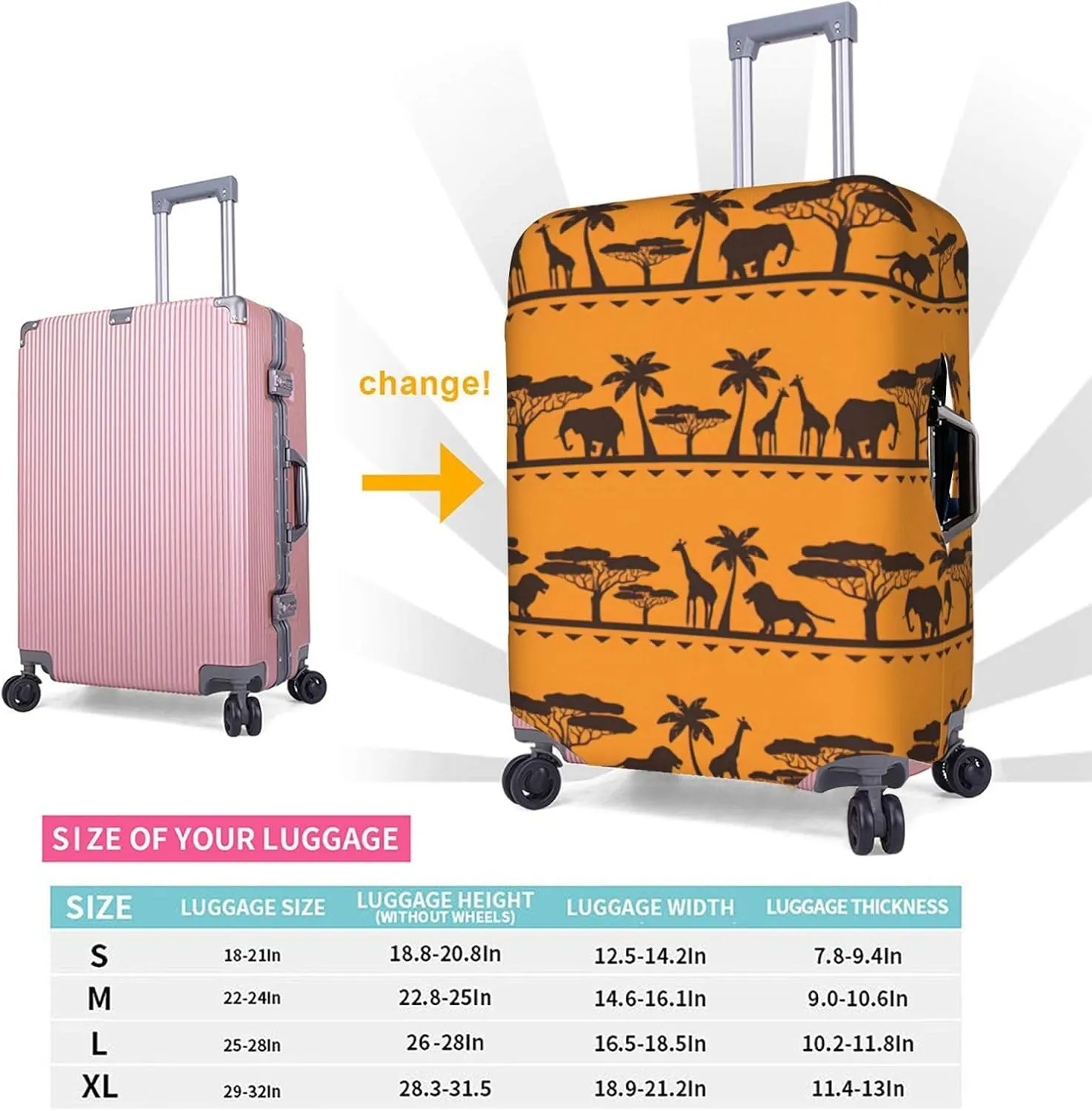 African animals Print Washable Suitcase Cover Protective Luggage Cover Anti Scratch Travel Gear Protector