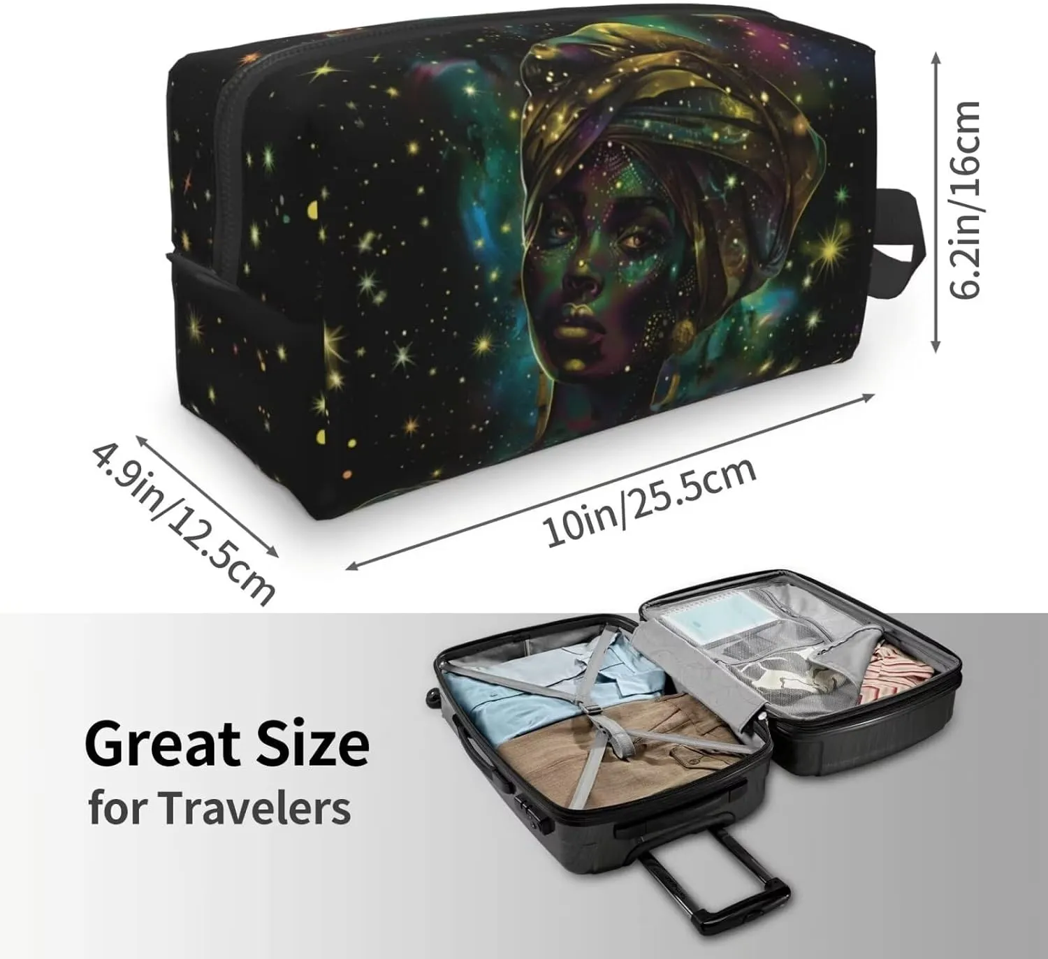African Women Makeup Bag African American Waterproof Canvas Cloth Cosmetic Pouch Toiletry Bag Travel Storage Organizer for Women, Green Galaxy Outer Space Stars Coin Pouch