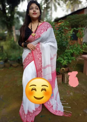 Agamoni Durga Puja Collection Red & White Khaadi Saree