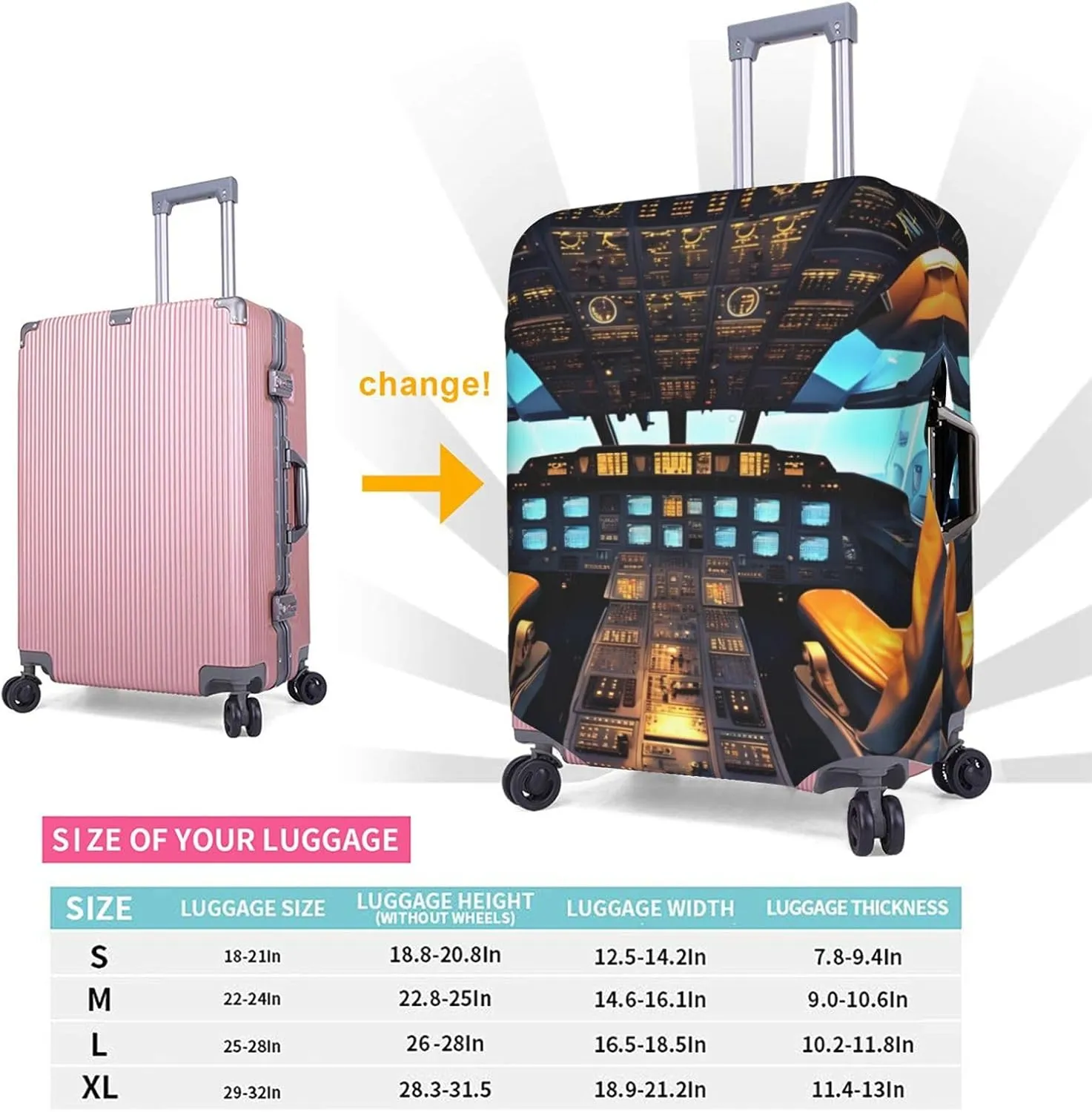 Airplane Cockpit Print Washable Suitcase Cover Protective Luggage Cover Anti Scratch Travel Gear Protector