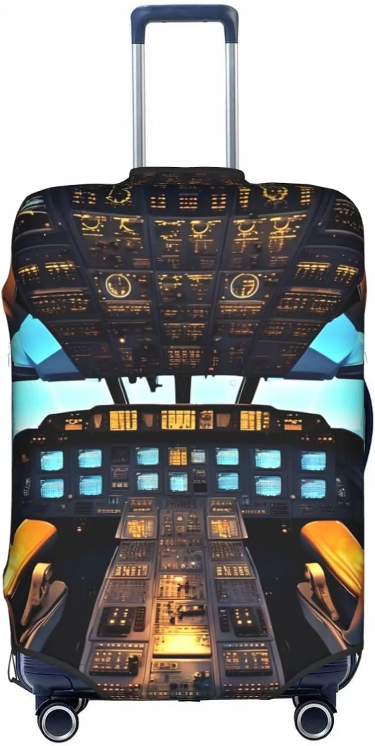 Airplane Cockpit Print Washable Suitcase Cover Protective Luggage Cover Anti Scratch Travel Gear Protector