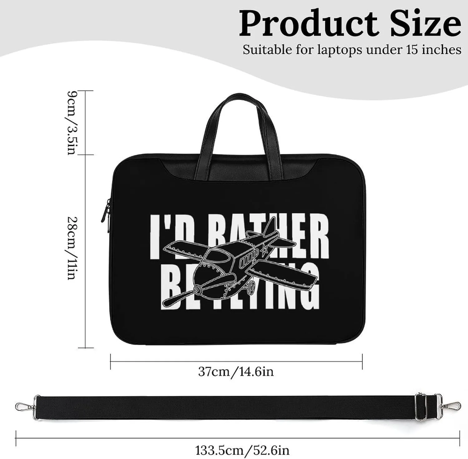 Airplane Plane I'd Rather Be Flying Leather Bag Laptop Case Slim Water Resistant Computer Bags with Handle Briefcase for Work