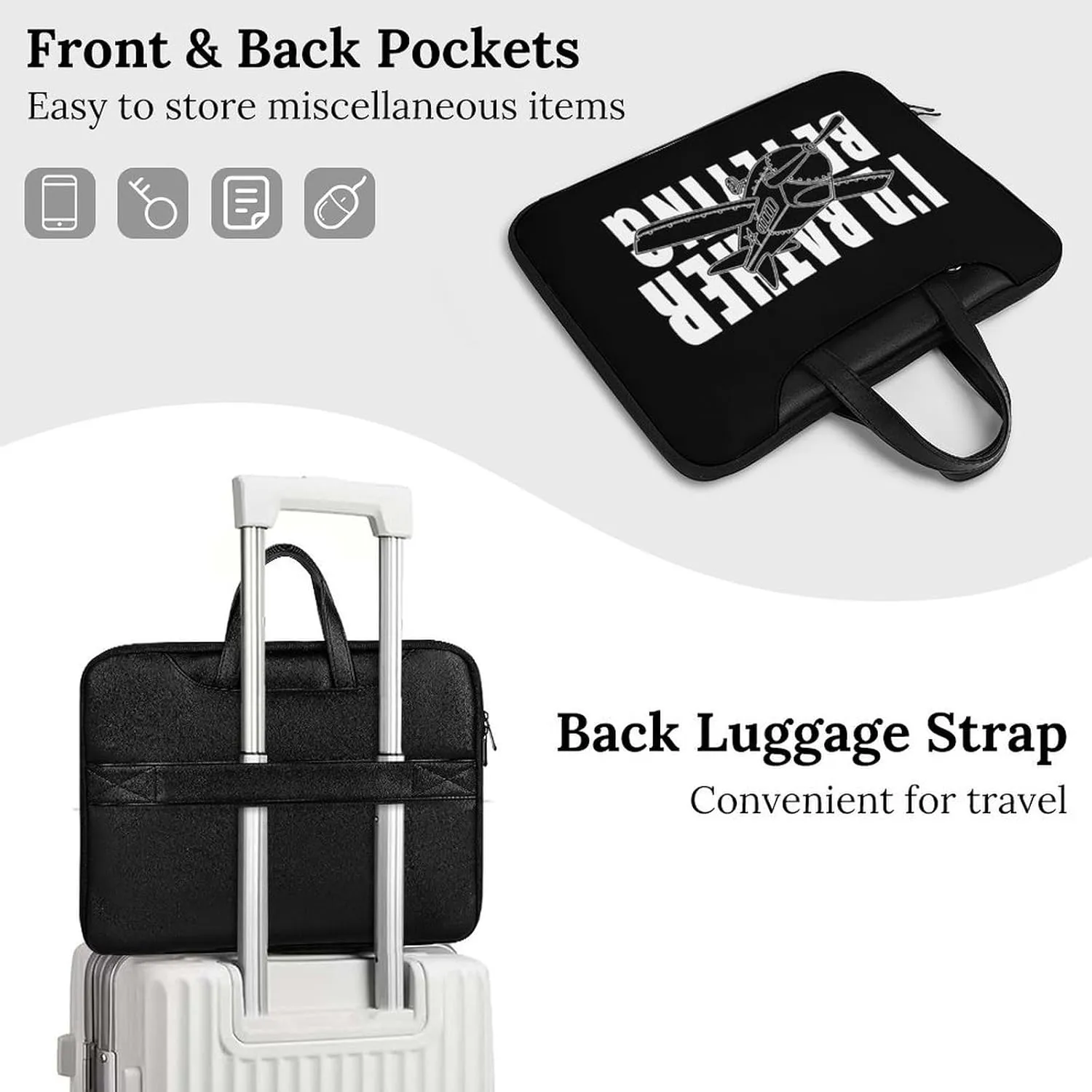 Airplane Plane I'd Rather Be Flying Leather Bag Laptop Case Slim Water Resistant Computer Bags with Handle Briefcase for Work