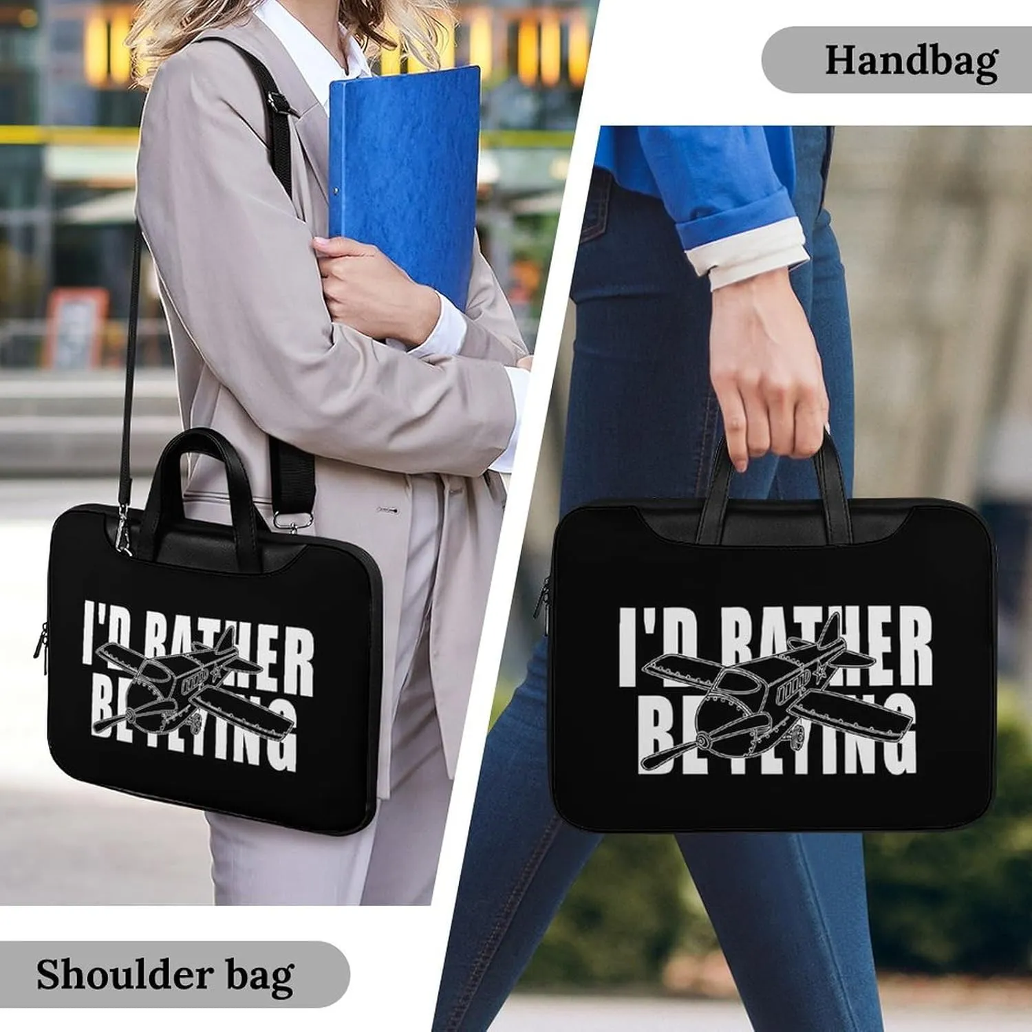 Airplane Plane I'd Rather Be Flying Leather Bag Laptop Case Slim Water Resistant Computer Bags with Handle Briefcase for Work