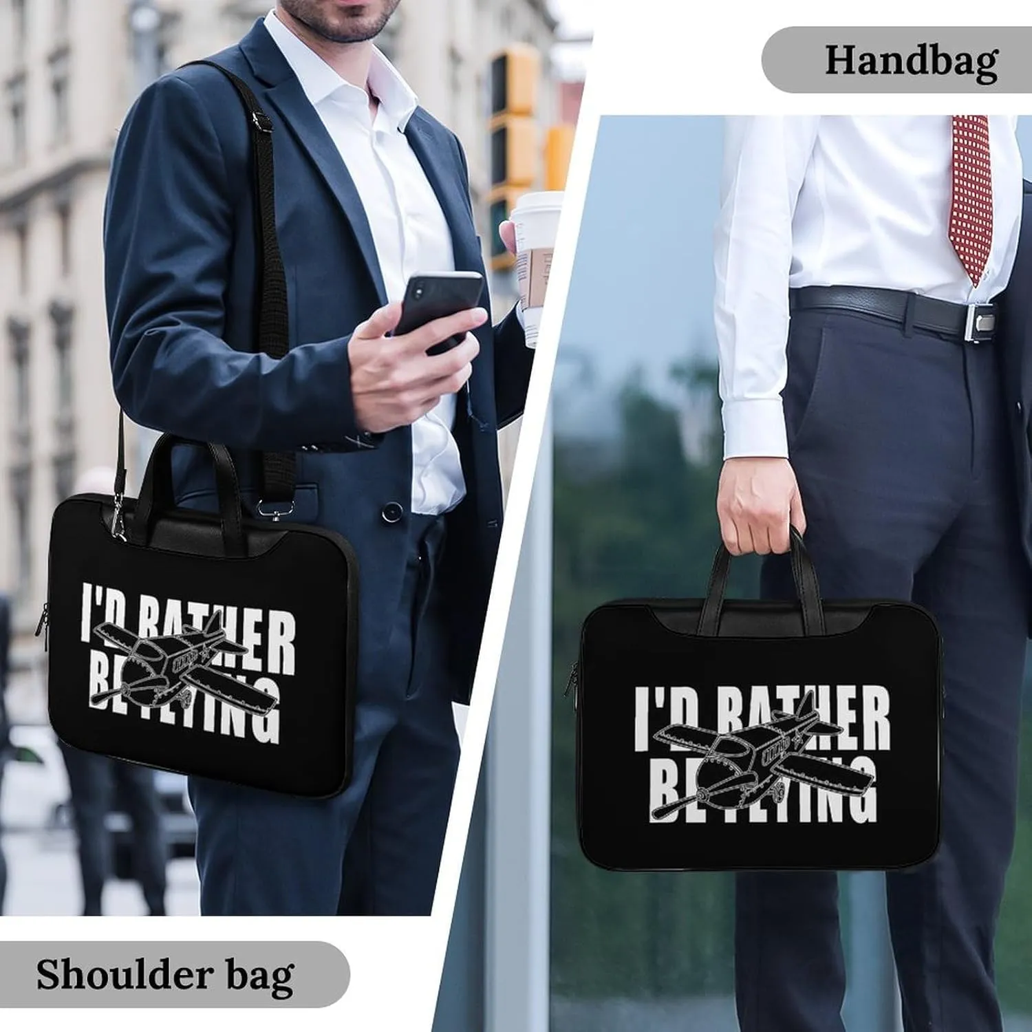 Airplane Plane I'd Rather Be Flying Leather Bag Laptop Case Slim Water Resistant Computer Bags with Handle Briefcase for Work