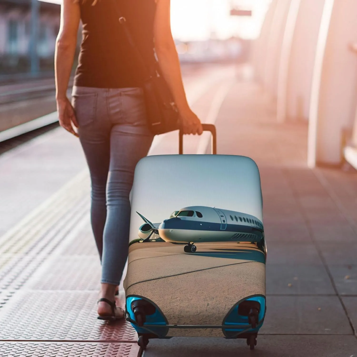 Airplane Print Washable Suitcase Cover Protective Luggage Cover Anti Scratch Travel Gear Protector