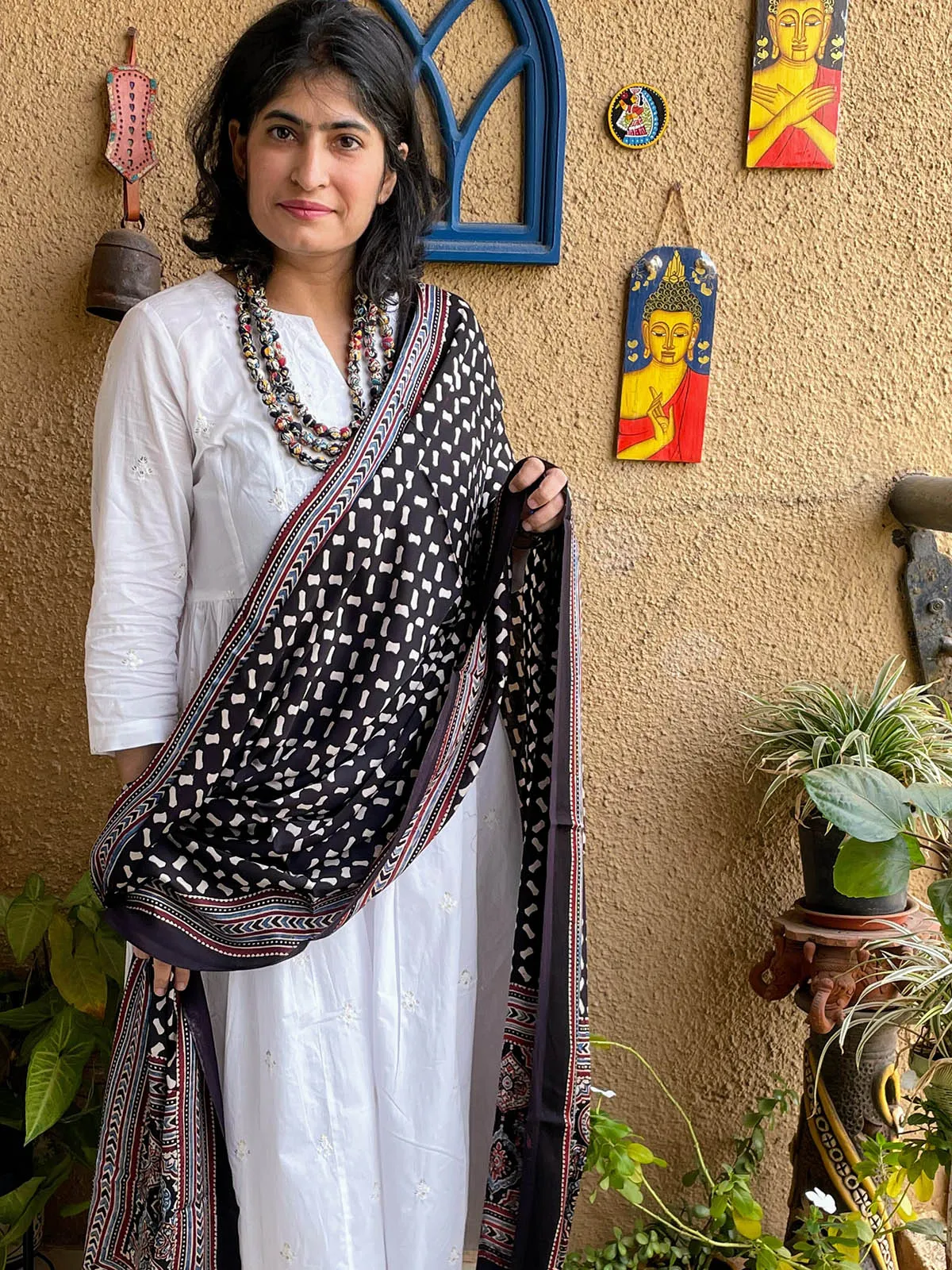 Ajrakh Silk Dupatta Black
