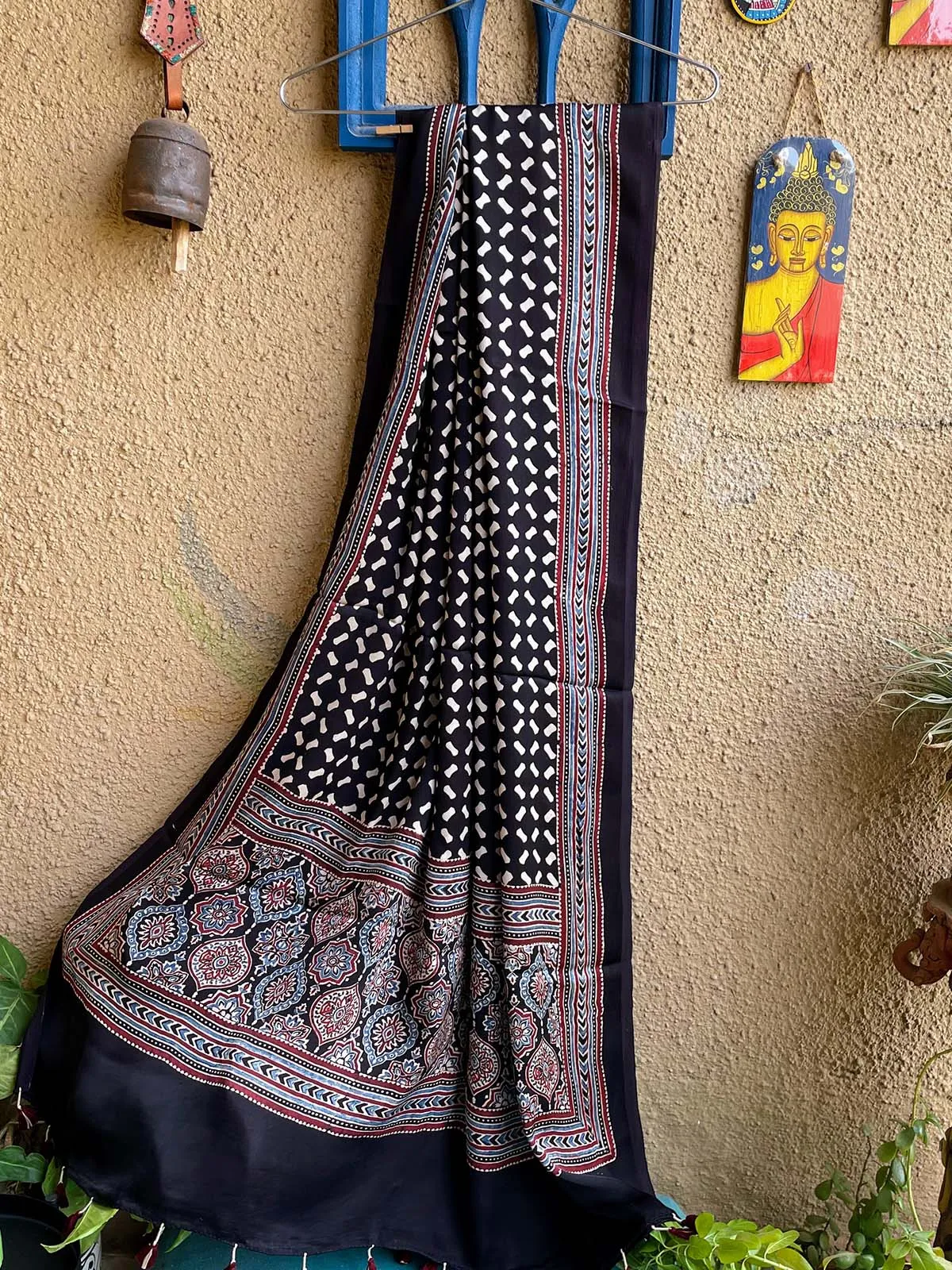 Ajrakh Silk Dupatta Black