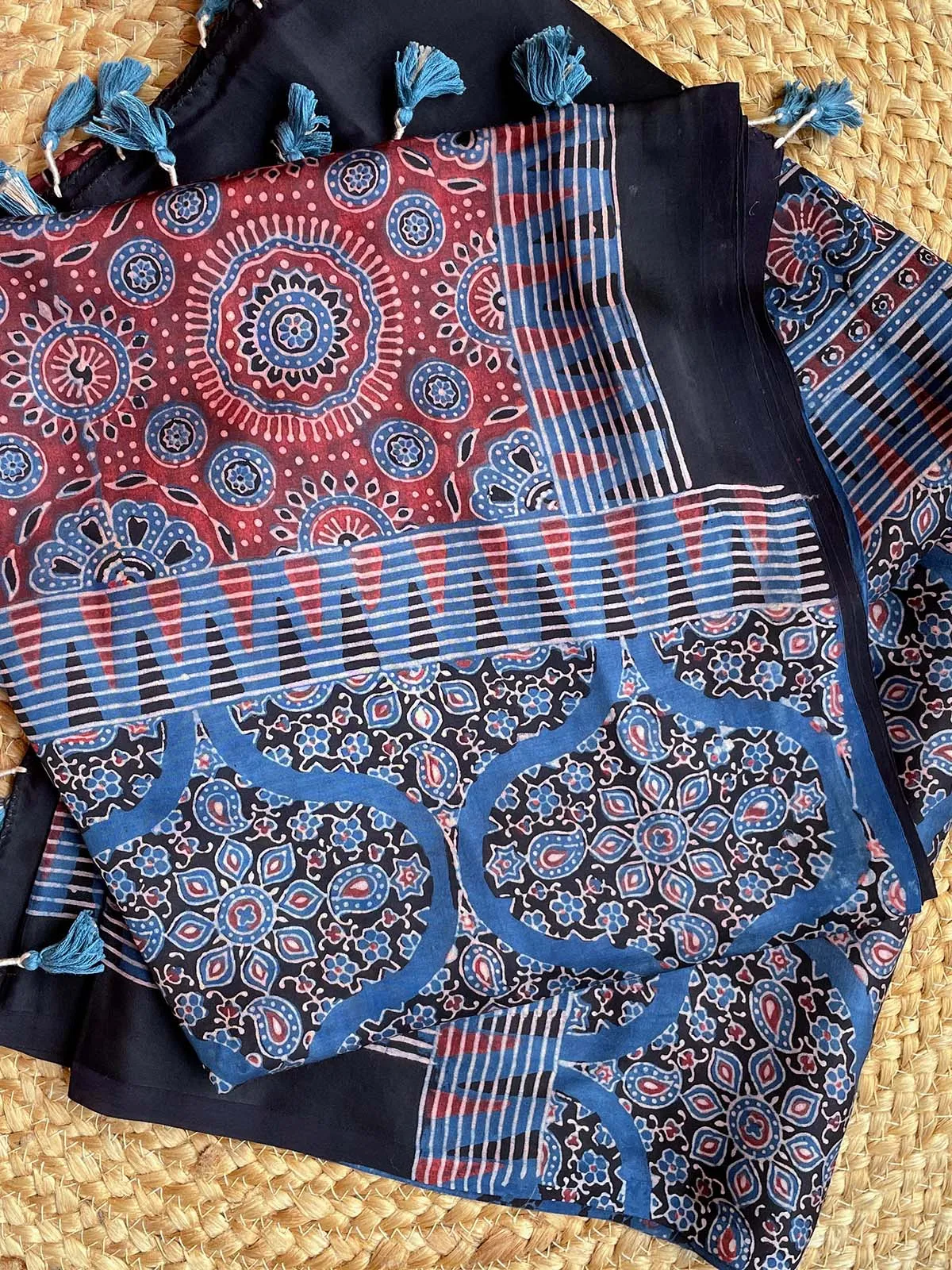 Ajrakh Silk Dupatta Indigo