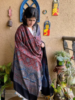 Ajrakh Silk Dupatta Indigo