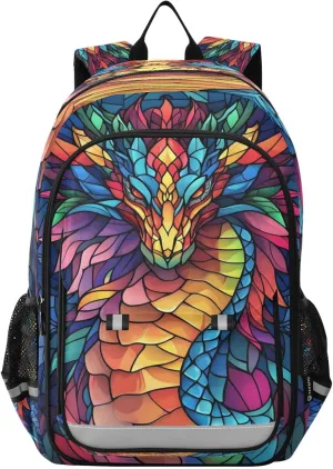 ALAZA Dragon Boho Colorful Stained Glass Laptop Backpack Purse for Women Men School Bag 17 Inch Bookbag Student Boys Girls Travel Casual Daypack