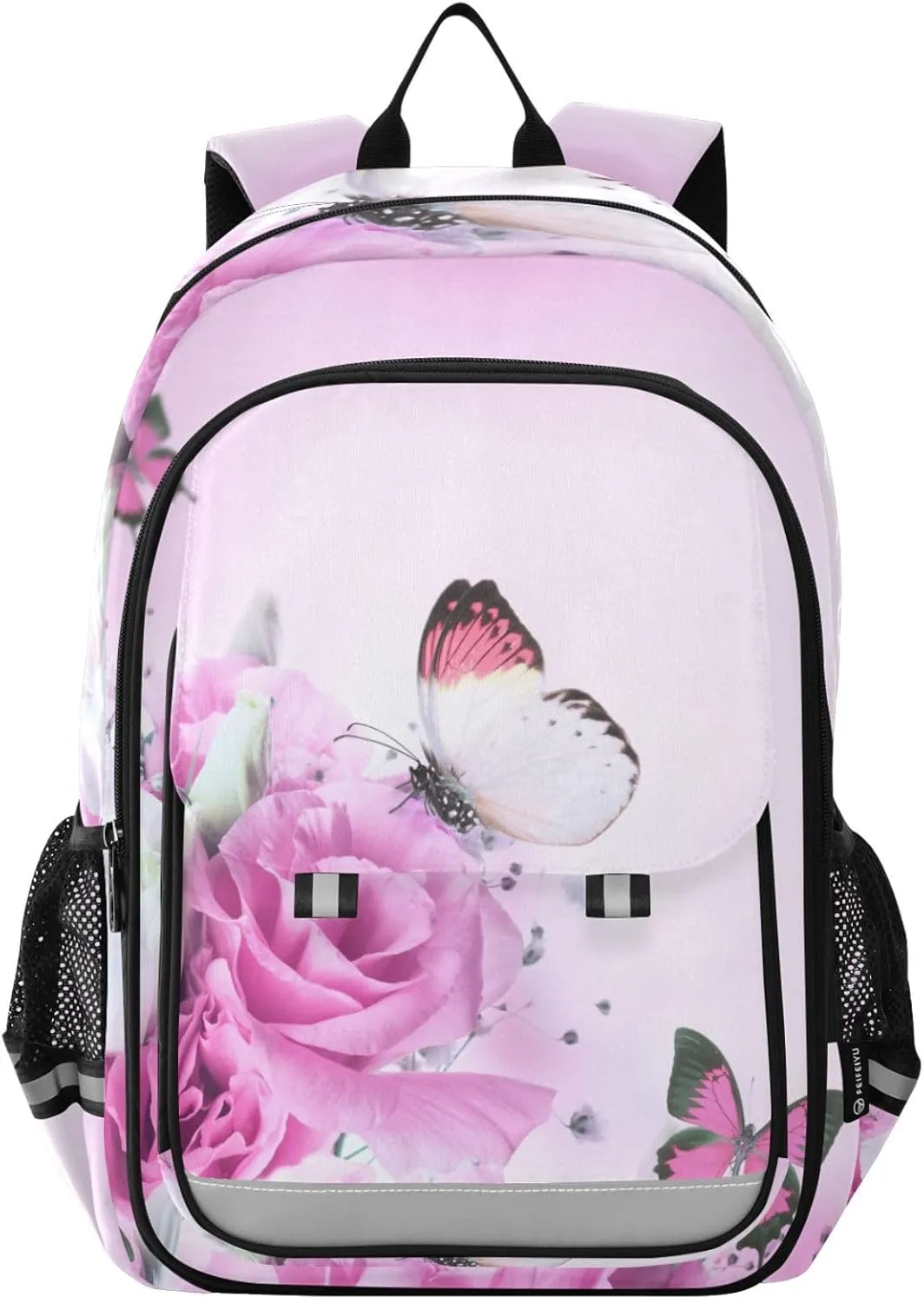 ALAZA Pink Rose Flower Butterfly Laptop Backpack Purse for Women BookBags 17 inch School Bags Men Boys Girls Travel Casual Daypack