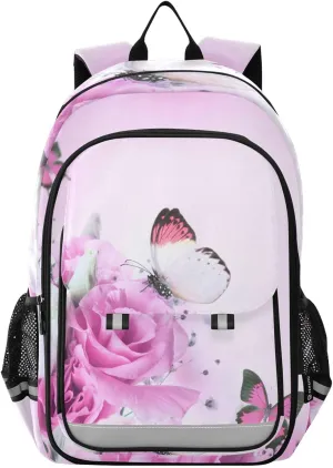 ALAZA Pink Rose Flower Butterfly Laptop Backpack Purse for Women BookBags 17 inch School Bags Men Boys Girls Travel Casual Daypack