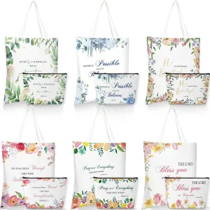Aliceset 12 Pcs Christian Gift for Women Mother's Day Including 6 Bible Verse Tote Bags 6 Inspirational Makeup Bags with Zipper Religious Motivational Gifts for Coworkers Church(White,Colorful)