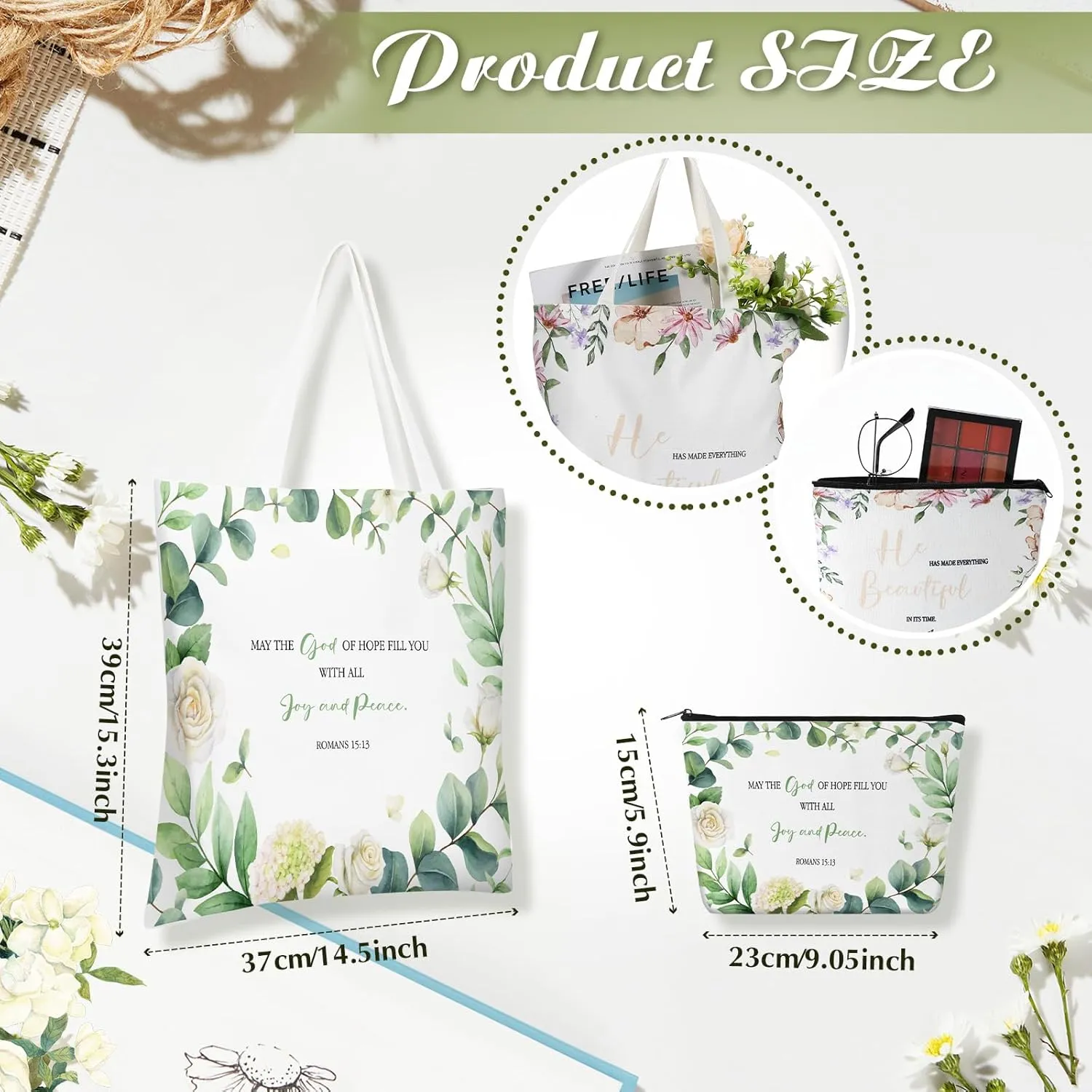Aliceset 12 Pcs Christian Gift for Women Mother's Day Including 6 Bible Verse Tote Bags 6 Inspirational Makeup Bags with Zipper Religious Motivational Gifts for Coworkers Church(White,Colorful)
