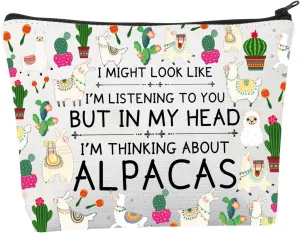 Alpaca Makeup Bag Llama Alpaca Gifts for Alpaca Lovers Funny Alpaca Gifts In My Head I'm Thinking About Alpaca Cosmetic Bag