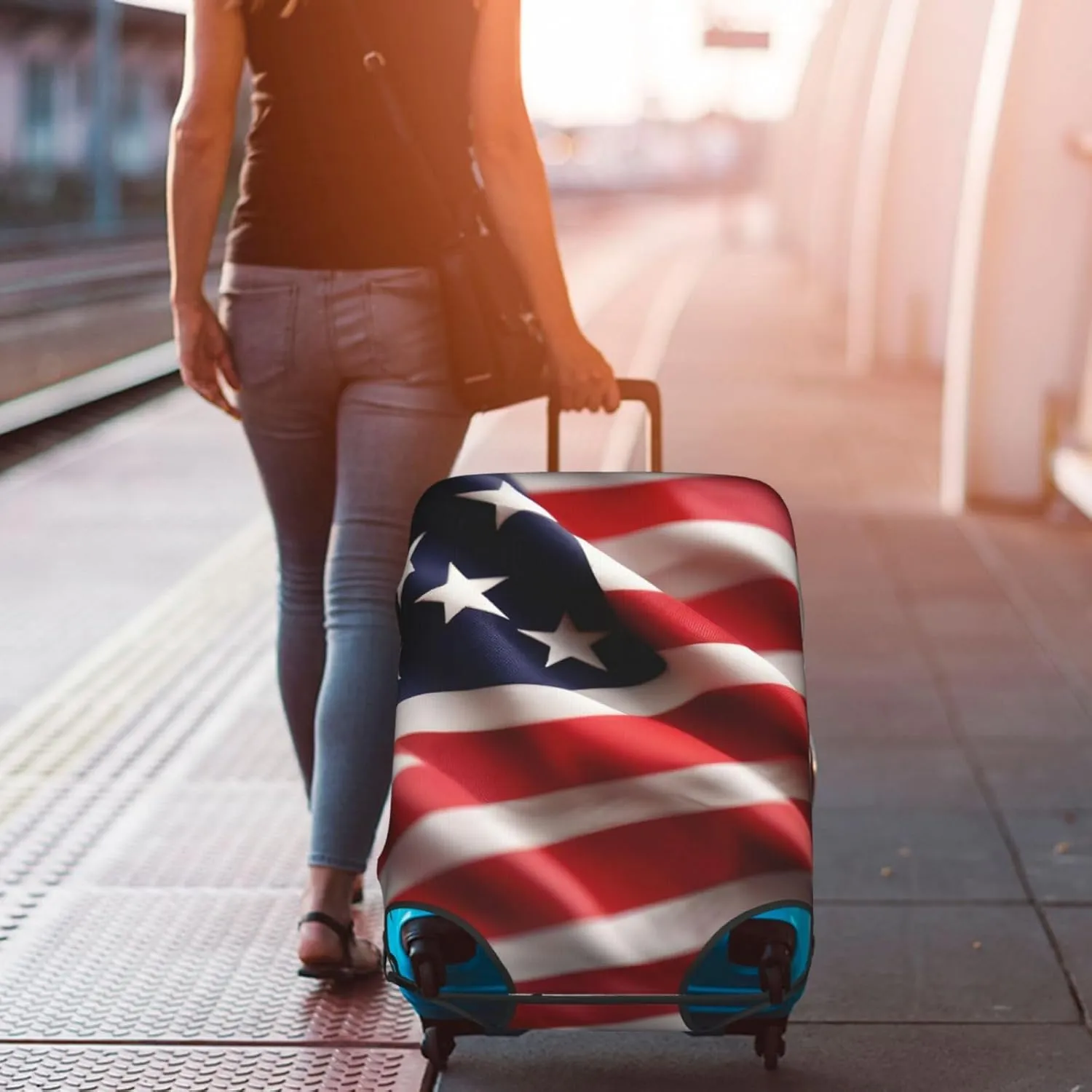 American Flag Print Washable Suitcase Cover Protective Luggage Cover Anti Scratch Travel Gear Protector