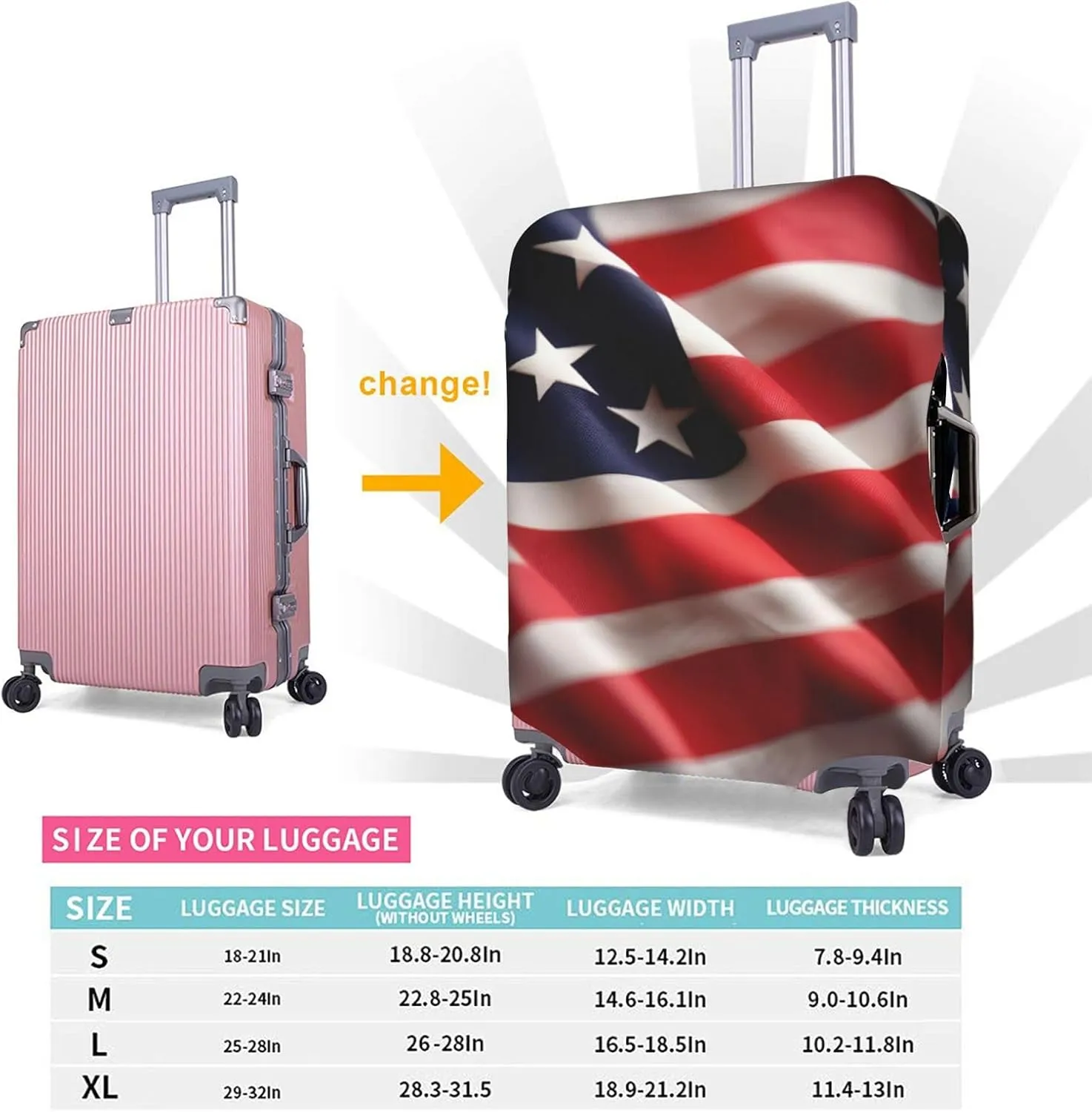 American Flag Print Washable Suitcase Cover Protective Luggage Cover Anti Scratch Travel Gear Protector