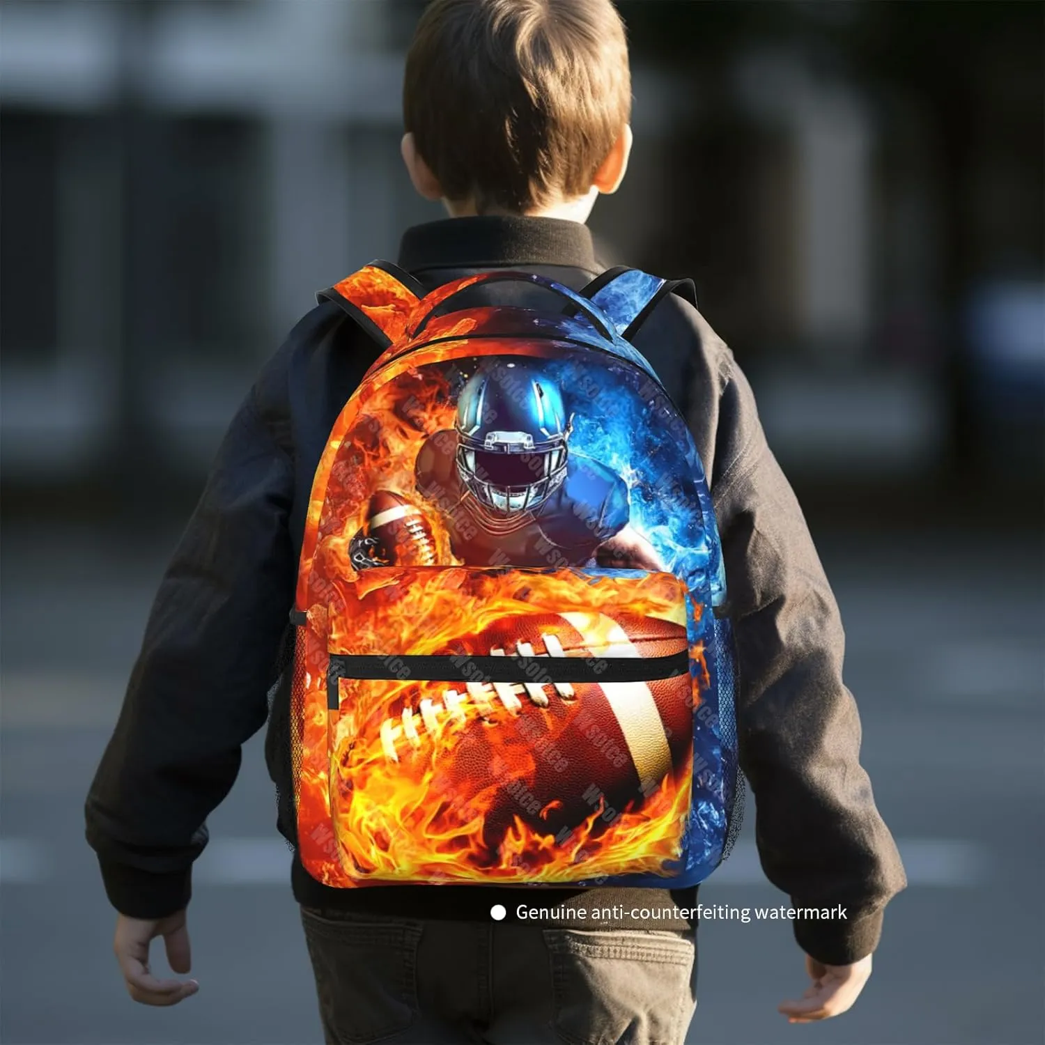 American Football Backpack for Boys Sports Theme School Backpack for Kids Teens Elementary Middle School Football Bookbag Travel Back Pack for Age 6-18
