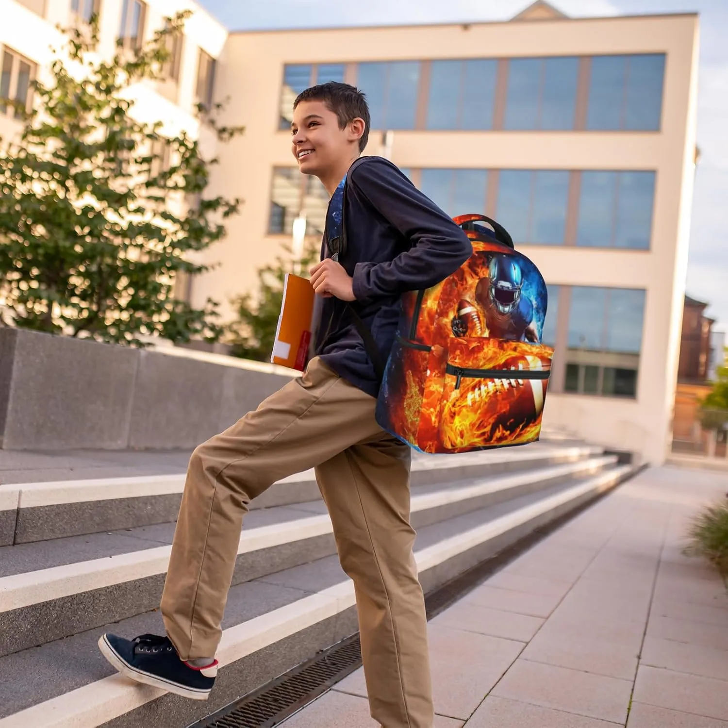 American Football Backpack for Boys Sports Theme School Backpack for Kids Teens Elementary Middle School Football Bookbag Travel Back Pack for Age 6-18