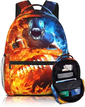 American Football Backpack for Boys Sports Theme School Backpack for Kids Teens Elementary Middle School Football Bookbag Travel Back Pack for Age 6-18