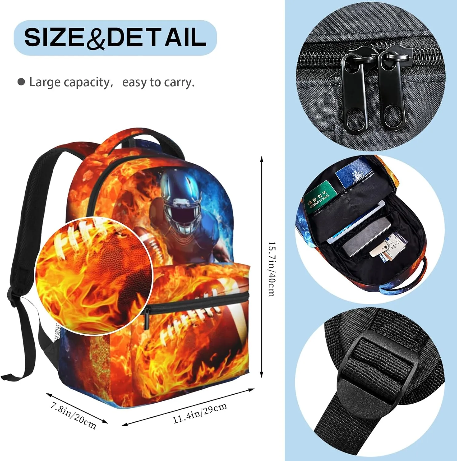 American Football Backpack for Boys Sports Theme School Backpack for Kids Teens Elementary Middle School Football Bookbag Travel Back Pack for Age 6-18