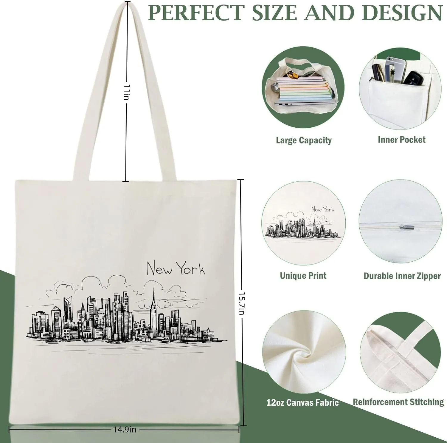 Andeiltech Canvas Tote Bag for Women Aesthetic Cute Cat Shopping Grocery Reusable Bags with Inner Zipper Women Gift
