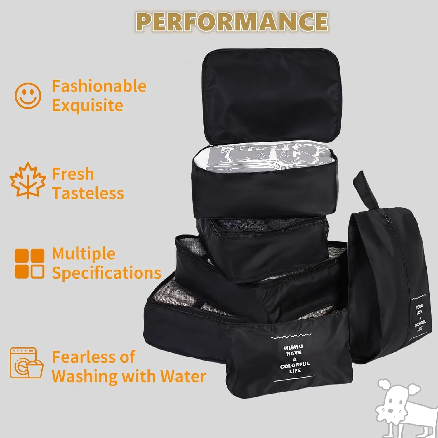 Aovdy Compression Packing Cubes for Travel Black Beige Luggage Organizers Bags 11set Clothing Classification Storage Bag(Black, 11 Pieces)