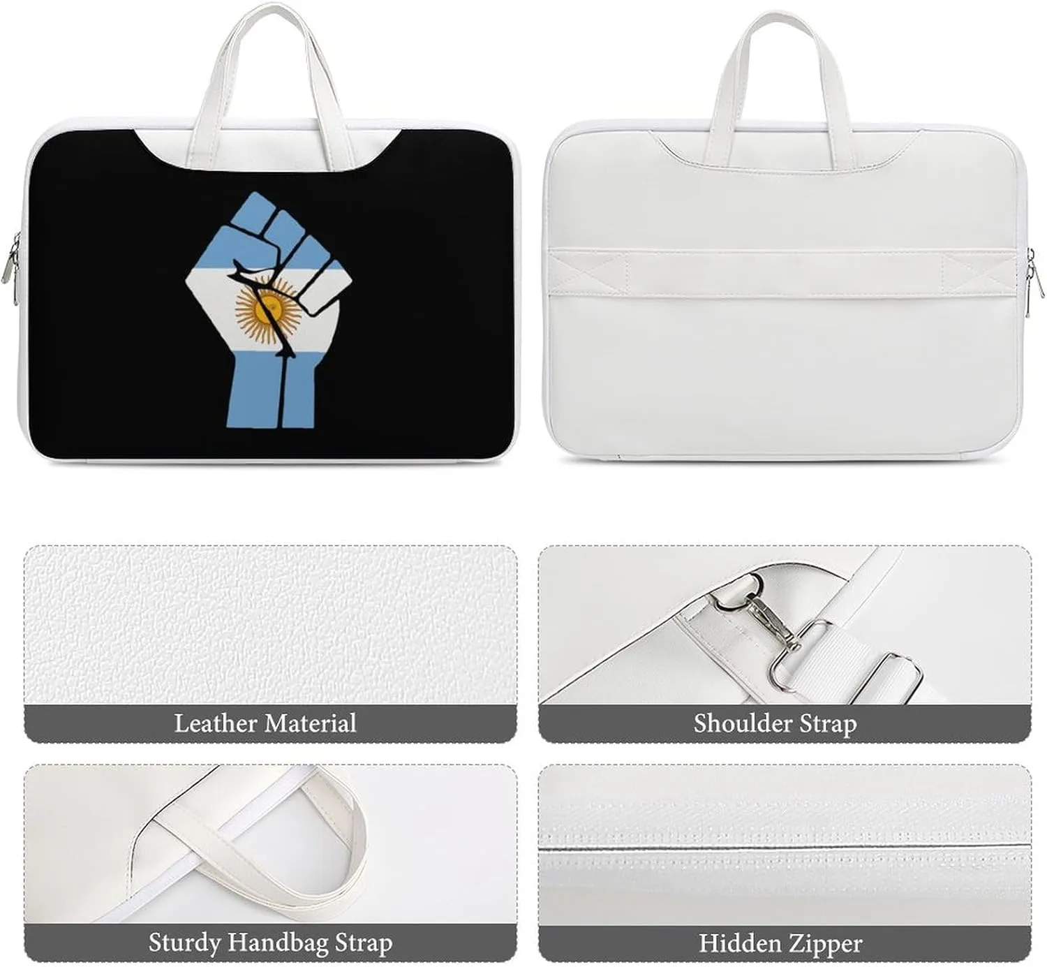 Argentina Flag Resist Leather Bag Laptop Case Slim Water Resistant Computer Bags with Handle Briefcase for Work