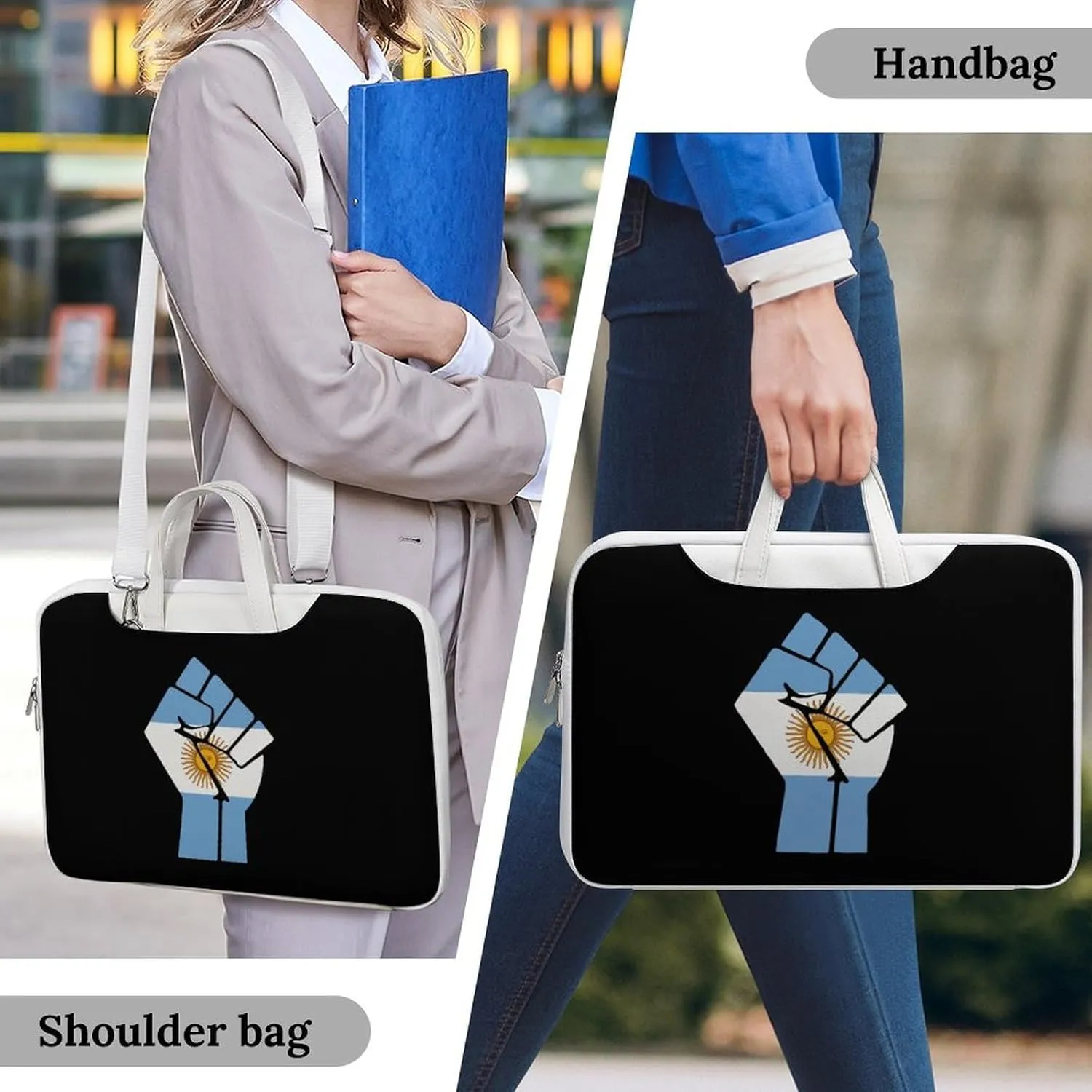 Argentina Flag Resist Leather Bag Laptop Case Slim Water Resistant Computer Bags with Handle Briefcase for Work