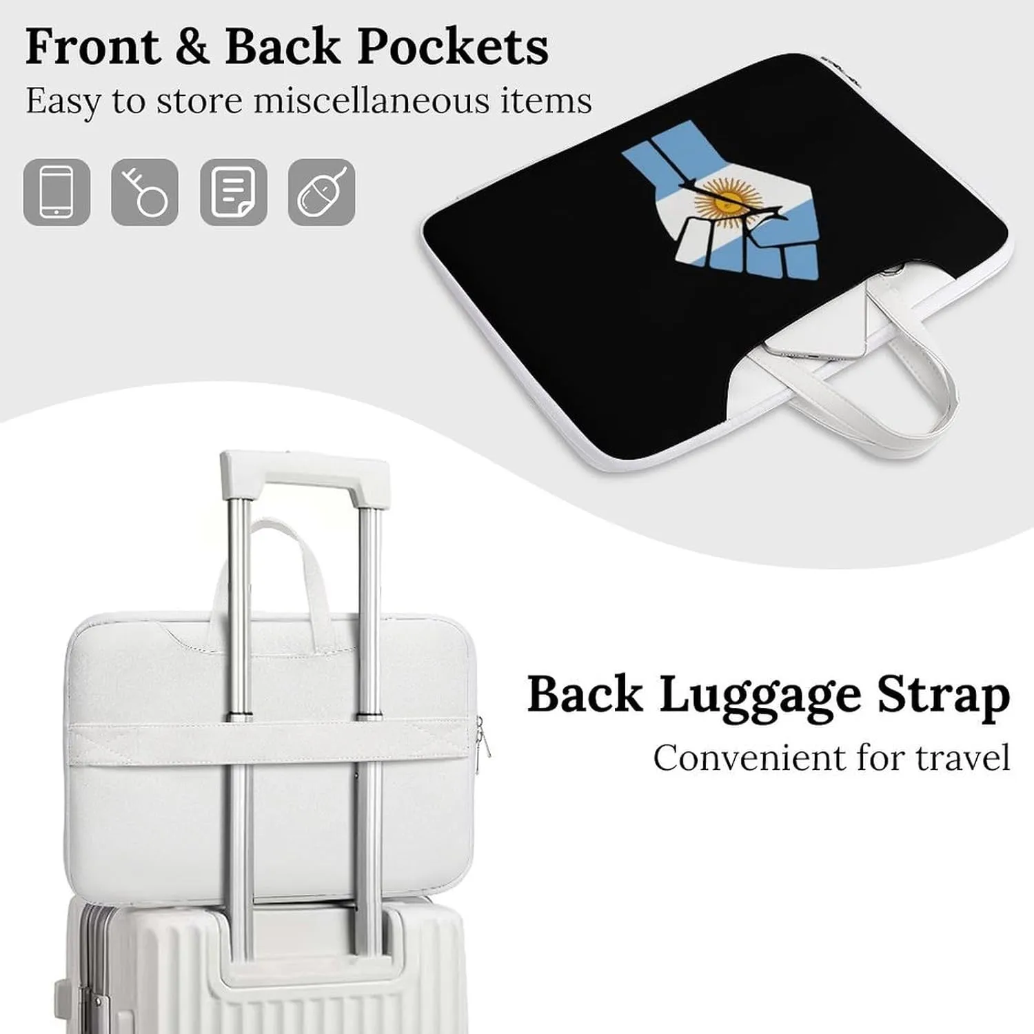 Argentina Flag Resist Leather Bag Laptop Case Slim Water Resistant Computer Bags with Handle Briefcase for Work