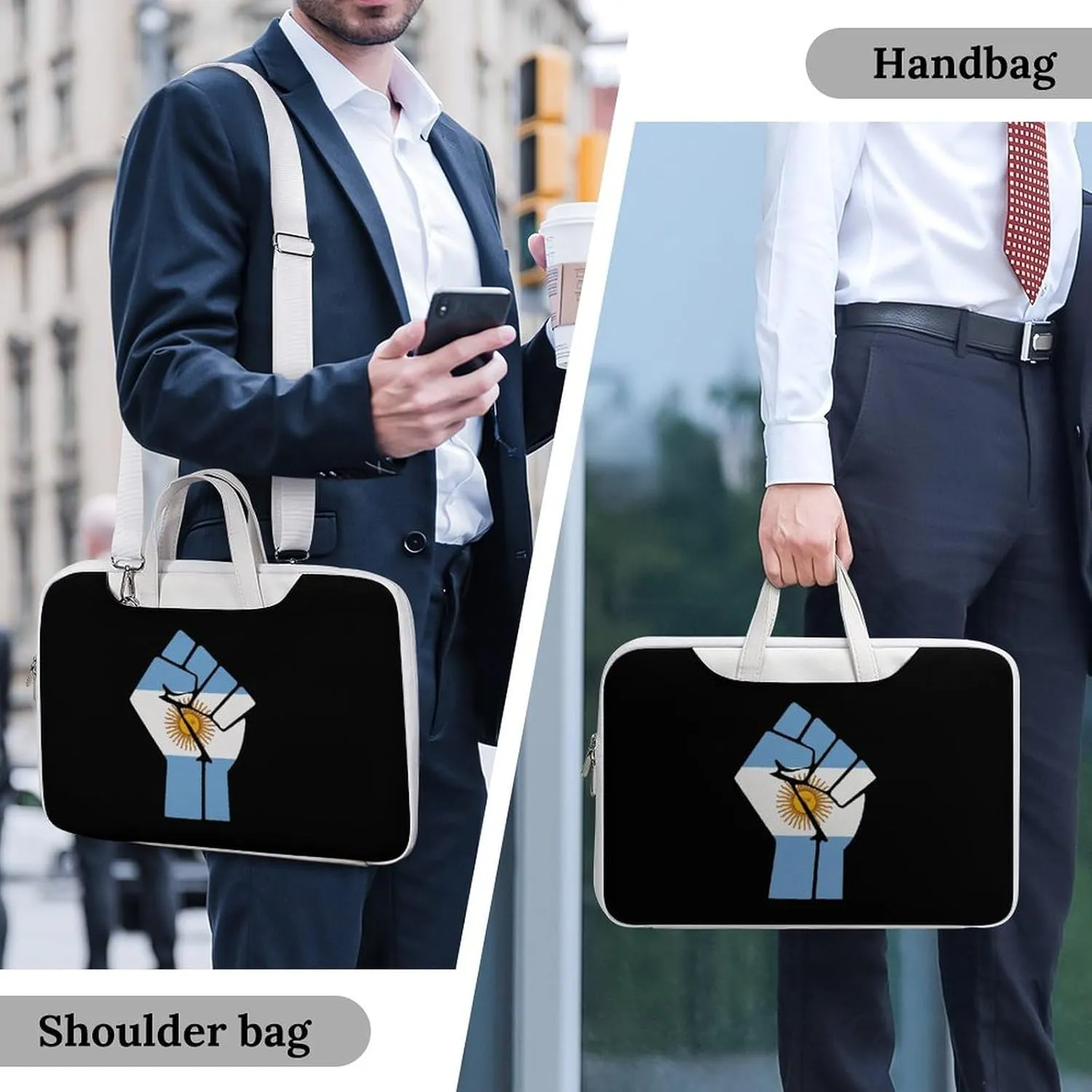 Argentina Flag Resist Leather Bag Laptop Case Slim Water Resistant Computer Bags with Handle Briefcase for Work