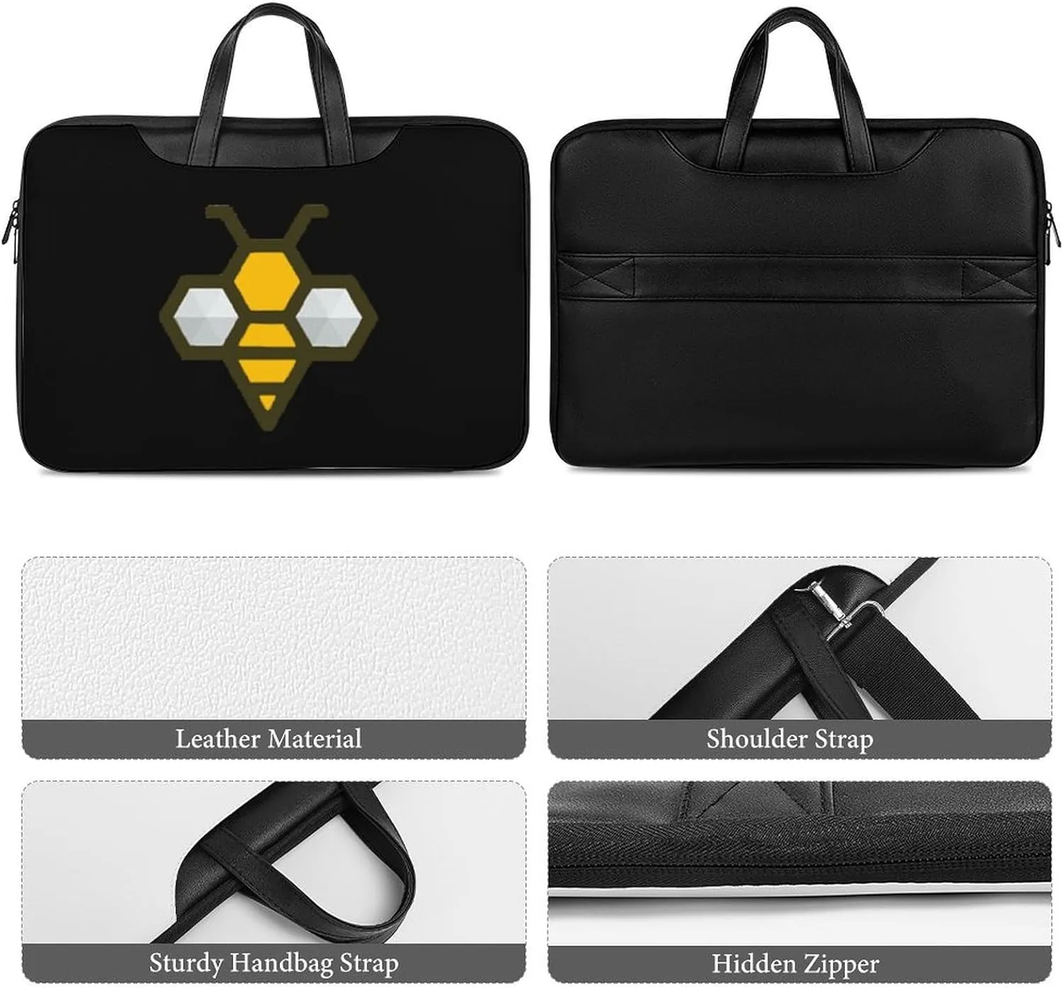 Art Bee with Honeycomb Leather Bag Laptop Case Slim Water Resistant Computer Bags with Handle Briefcase for Work