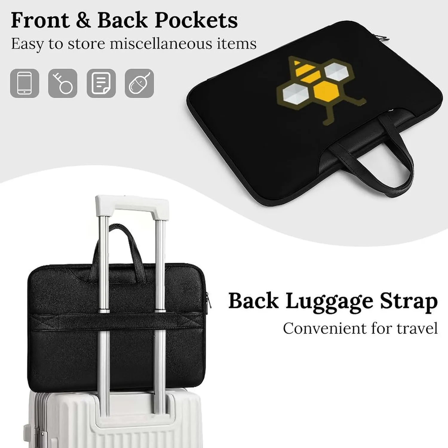 Art Bee with Honeycomb Leather Bag Laptop Case Slim Water Resistant Computer Bags with Handle Briefcase for Work