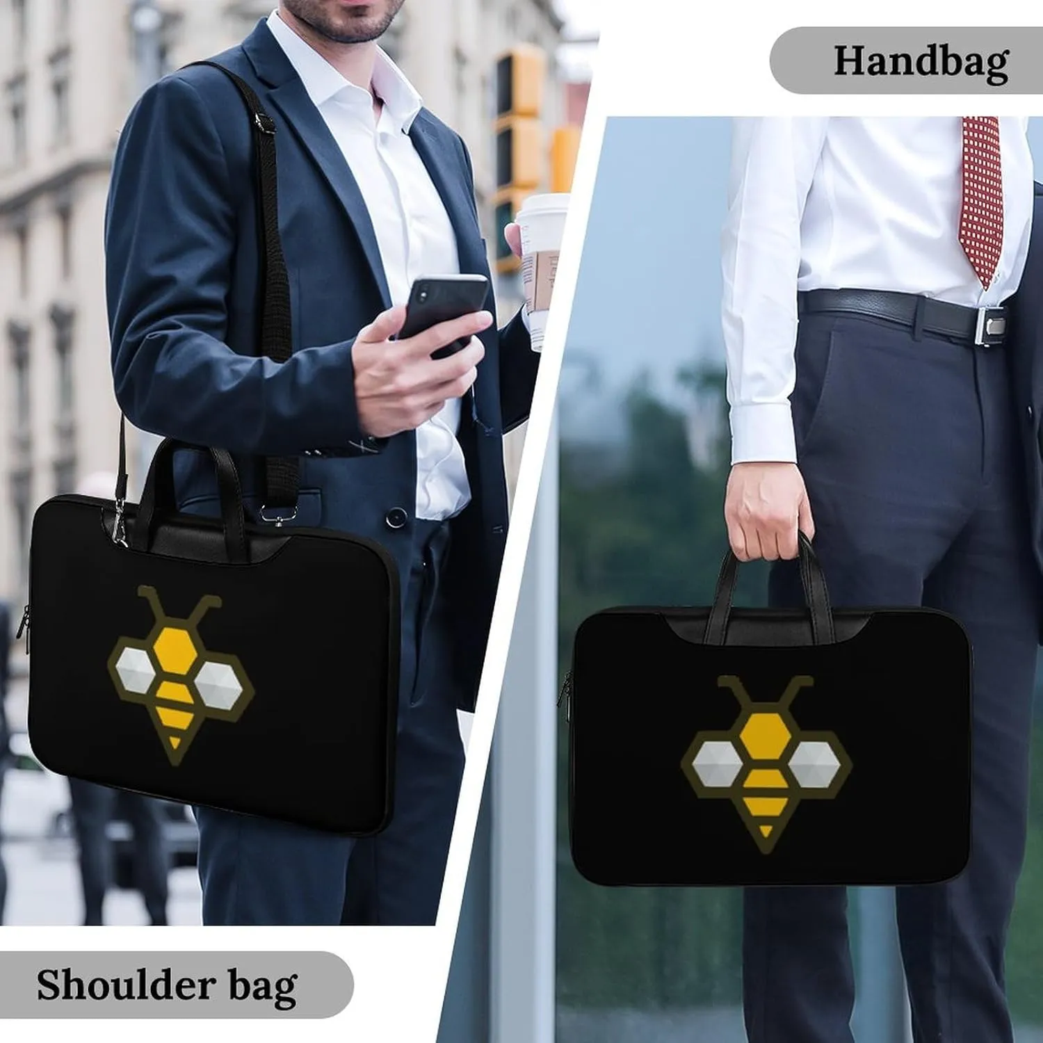 Art Bee with Honeycomb Leather Bag Laptop Case Slim Water Resistant Computer Bags with Handle Briefcase for Work