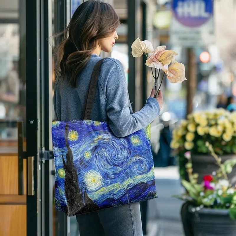 Art Lover Zippered Tote Bag Waterproof Large Work Tote Bags, Van Gogh Artwork Women's Purse Handbags Travel Totes