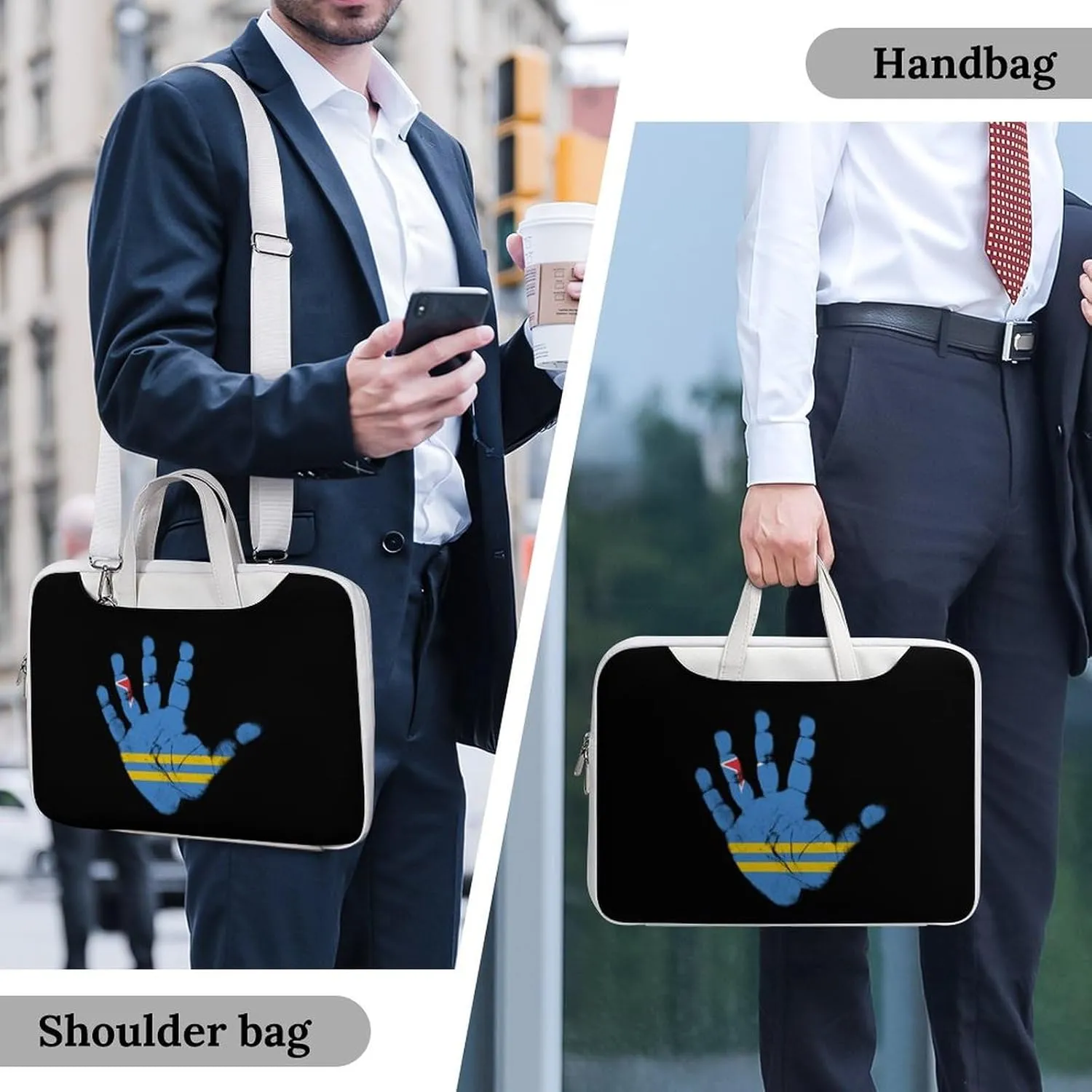 Aruba Flag Palm Print Leather Bag Laptop Case Slim Water Resistant Computer Bags with Handle Briefcase for Work