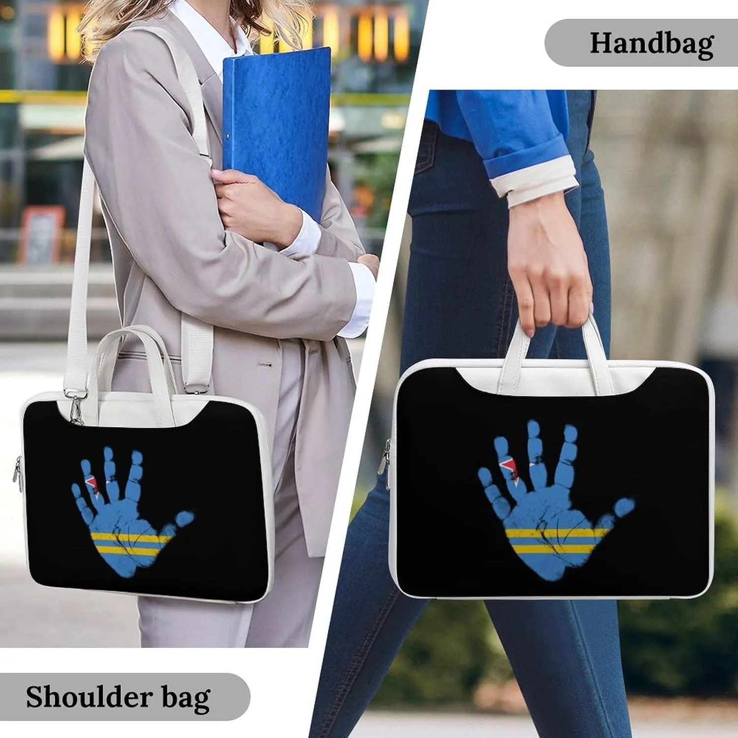Aruba Flag Palm Print Leather Bag Laptop Case Slim Water Resistant Computer Bags with Handle Briefcase for Work