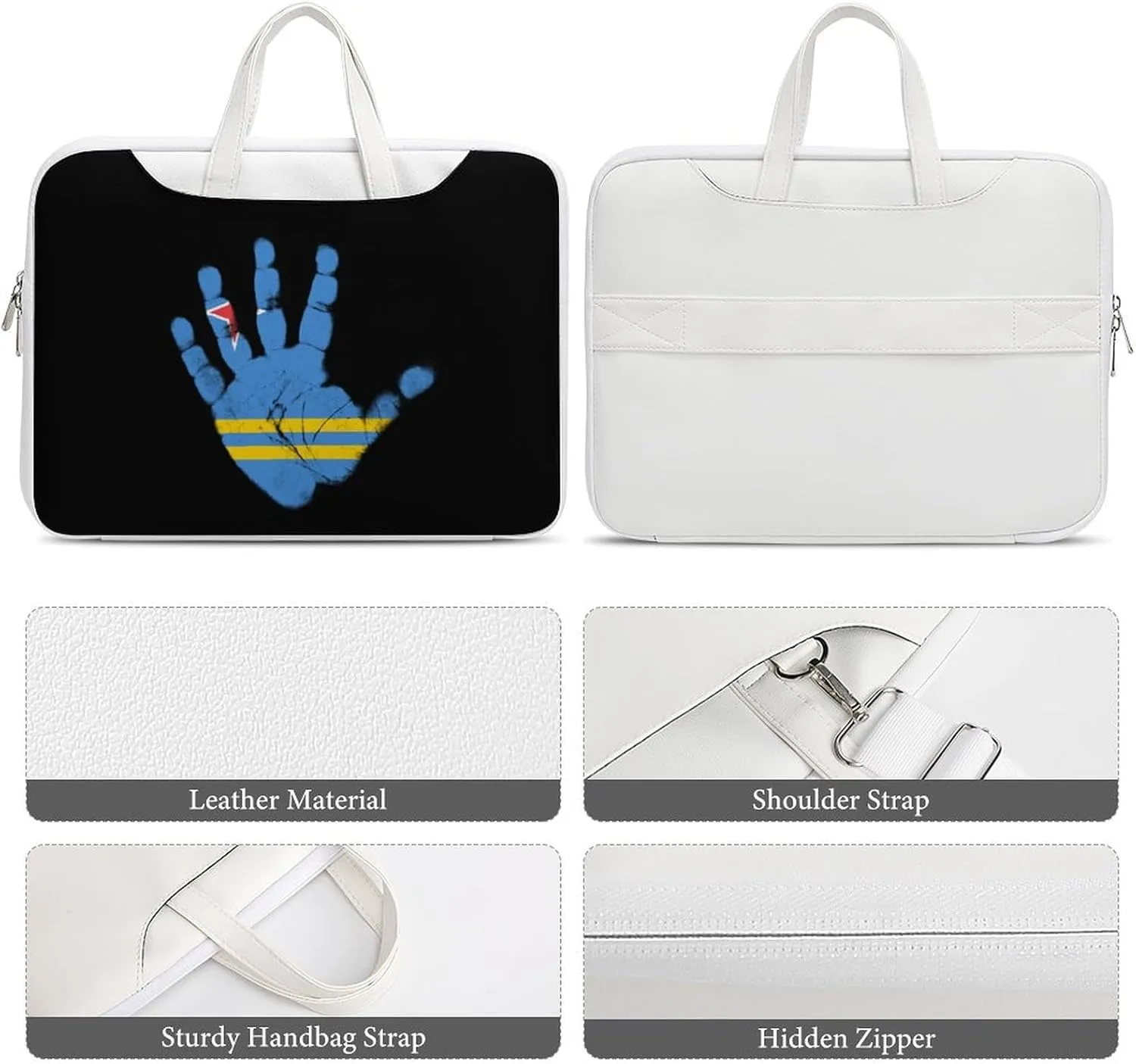 Aruba Flag Palm Print Leather Bag Laptop Case Slim Water Resistant Computer Bags with Handle Briefcase for Work