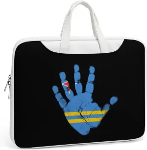 Aruba Flag Palm Print Leather Bag Laptop Case Slim Water Resistant Computer Bags with Handle Briefcase for Work