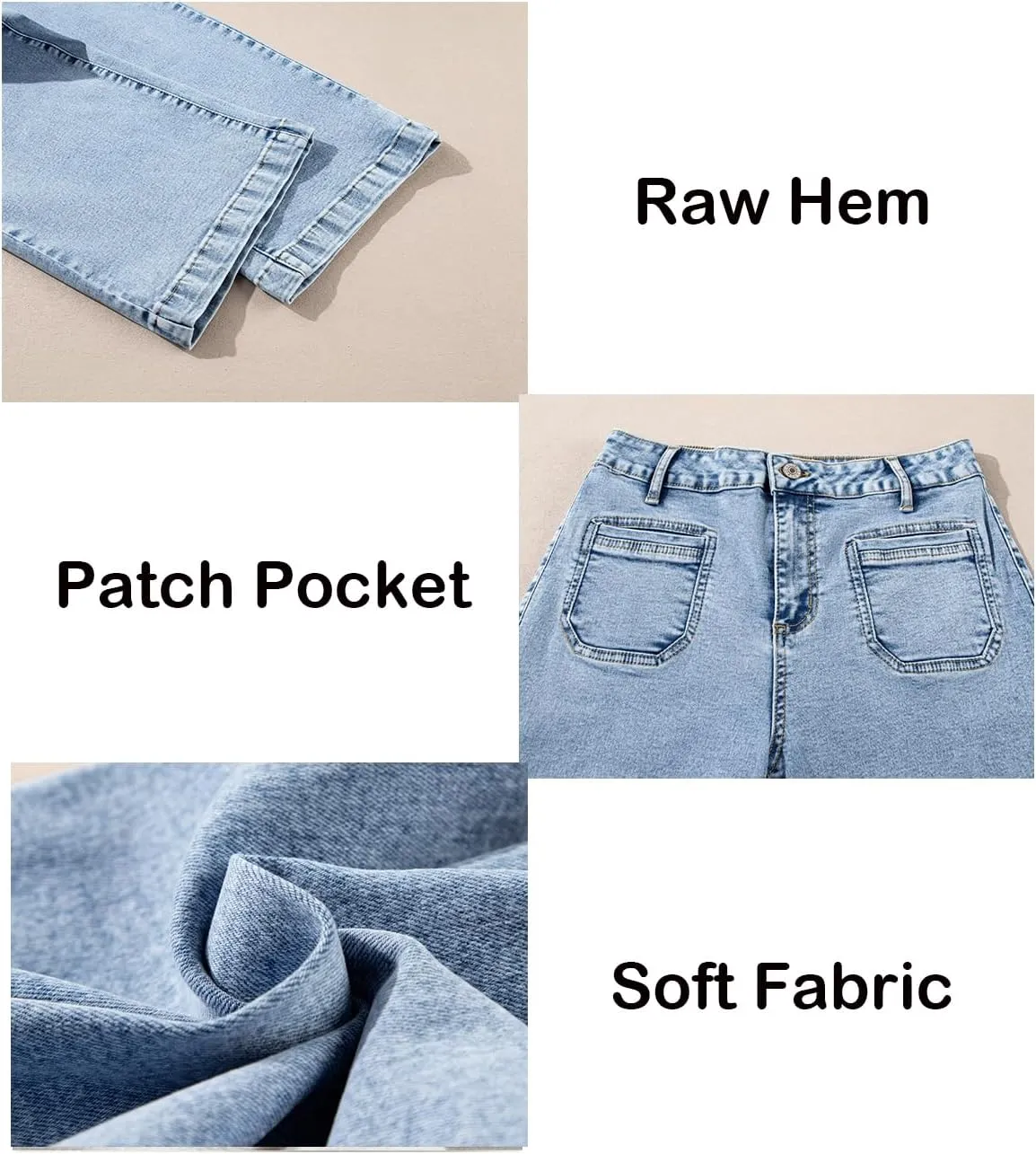 Astylish Womens Jeans Wide Leg High Waisted Stretchy Straight Leg Jeans Trendy Ankle Denim Pants with Patch Pocket