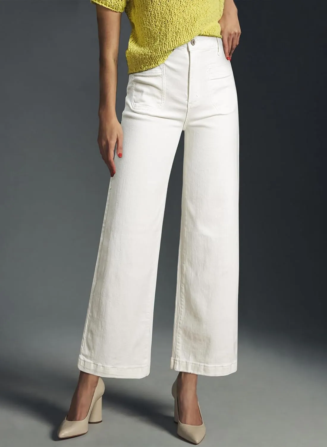 Astylish Womens Jeans Wide Leg High Waisted Stretchy Straight Leg Jeans Trendy Ankle Denim Pants with Patch Pocket