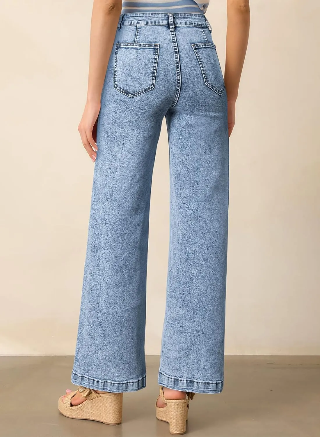 Astylish Womens Jeans Wide Leg High Waisted Stretchy Straight Leg Jeans Trendy Ankle Denim Pants with Patch Pocket